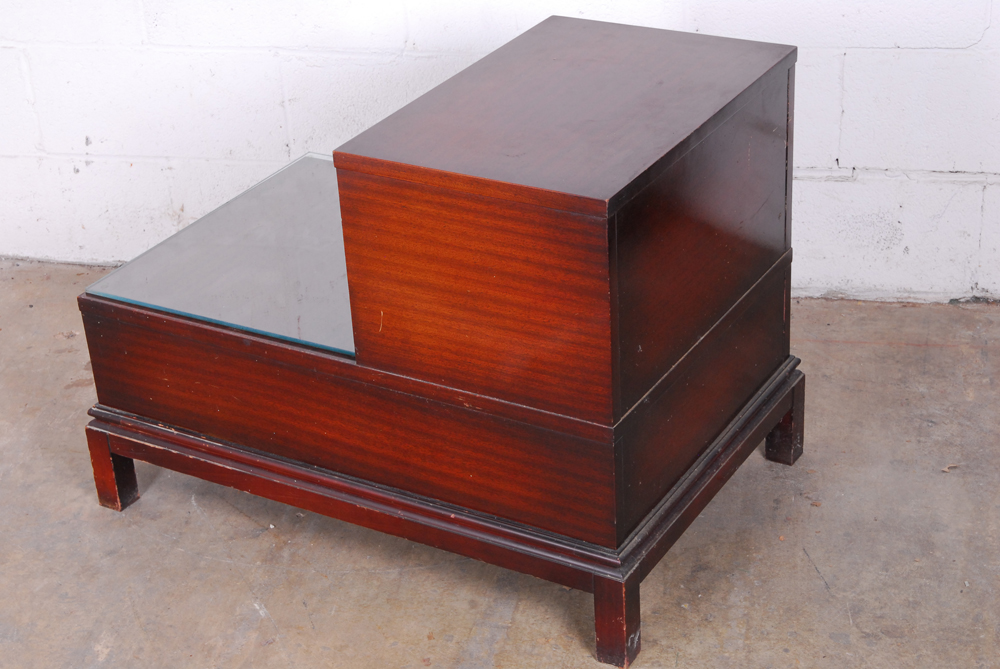 Stepped Mahogany End Table with Drawers