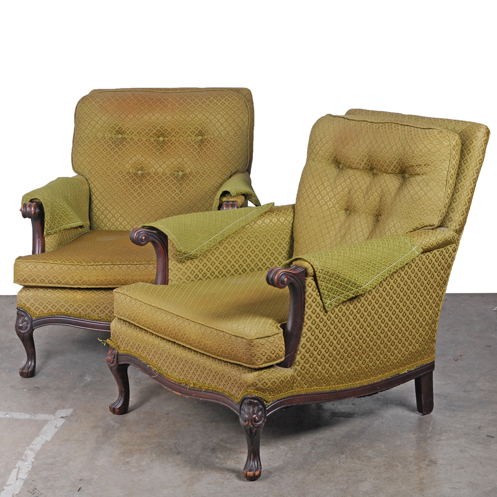 Vintage Upholstered Armchair Pair