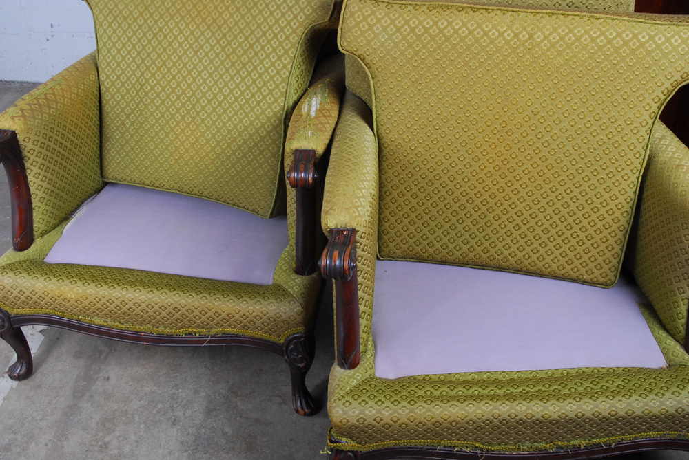 Vintage Upholstered Armchair Pair