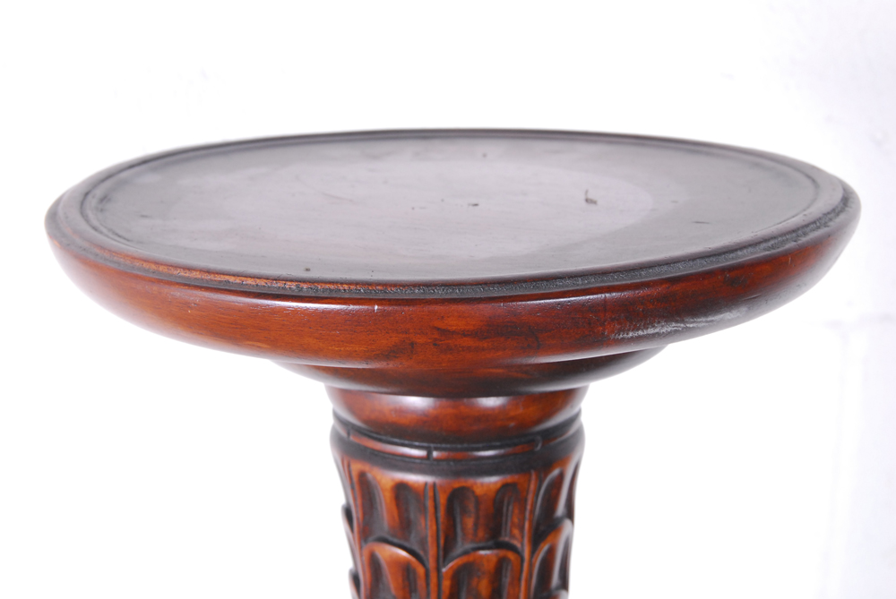 Tall Carved Wood Plant Stand with Faux Fern