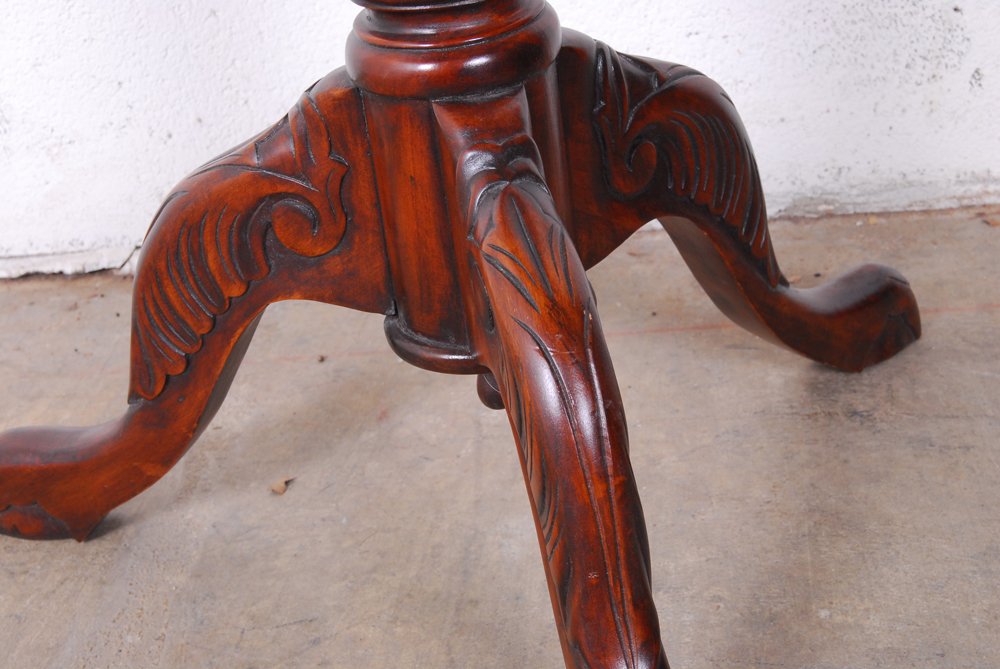 Tall Carved Wood Plant Stand with Faux Fern