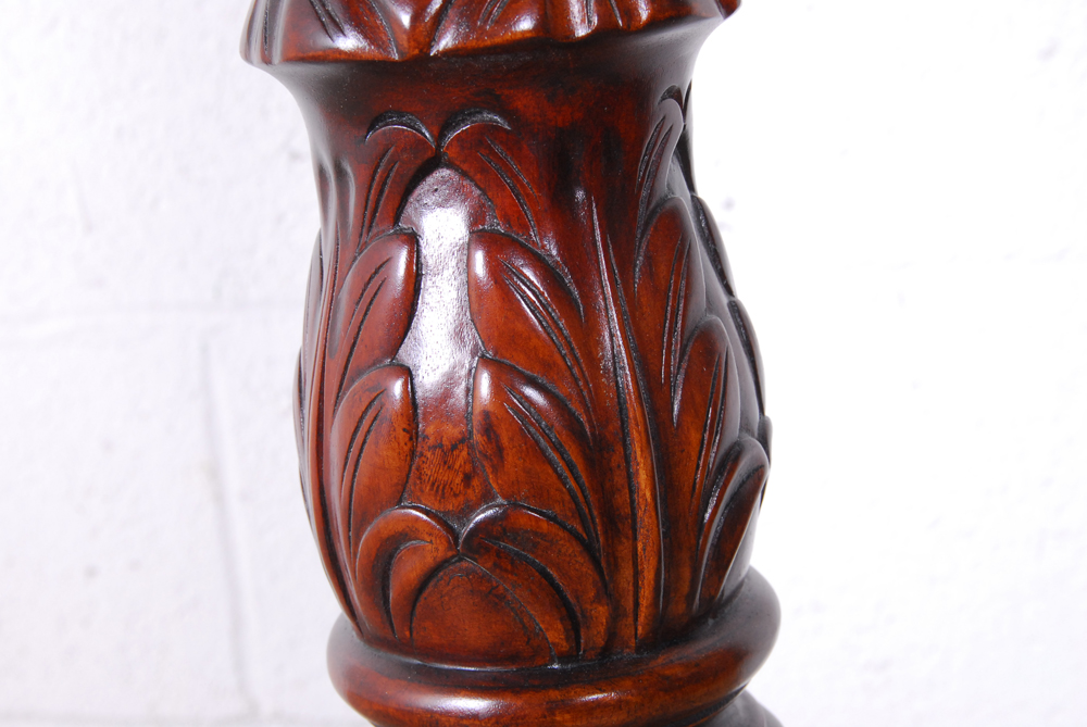 Tall Carved Wood Plant Stand with Faux Fern