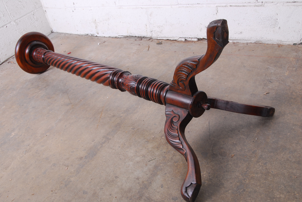 Tall Carved Wood Plant Stand with Faux Fern