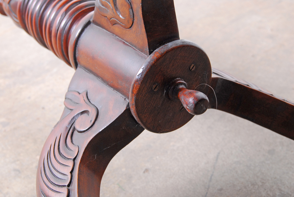 Tall Carved Wood Plant Stand with Faux Fern
