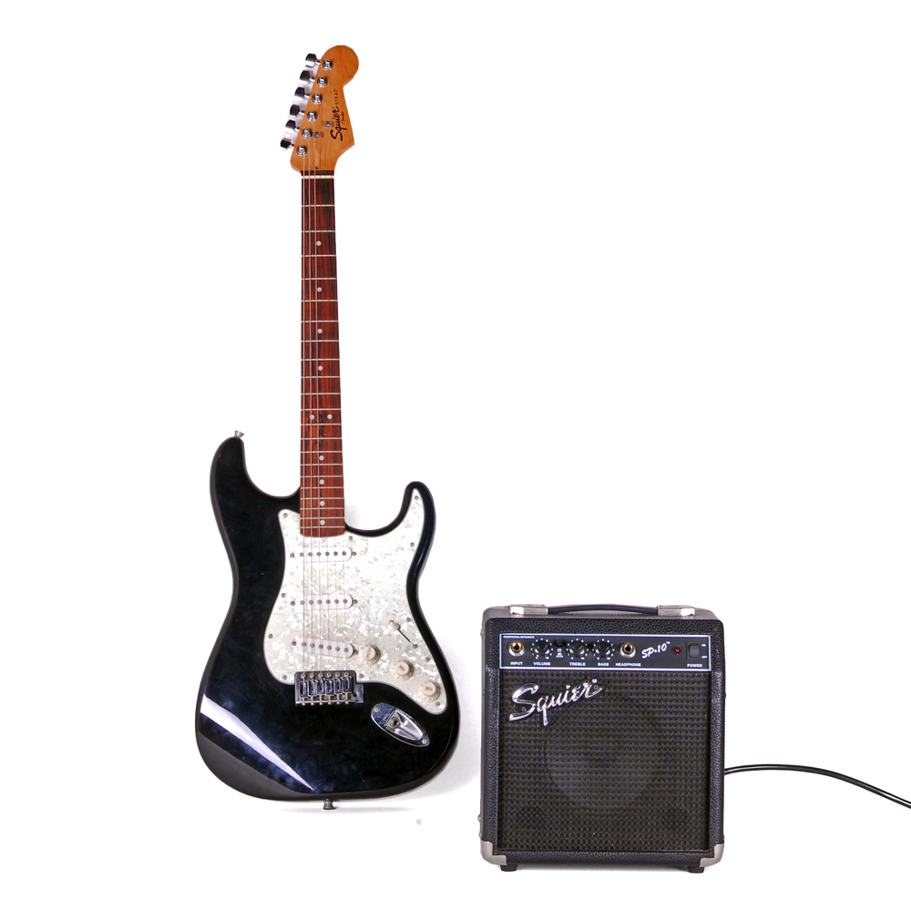 Fender Squier Strat Electric Guitar and SP-10 Amplifier