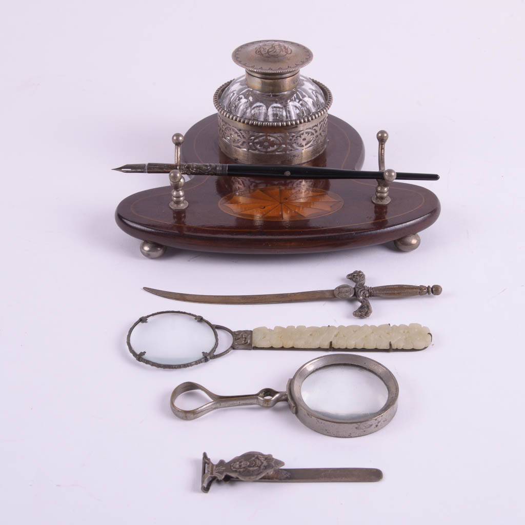 Antique Pen and Inkwell Set, Sterling Money Clip and More
