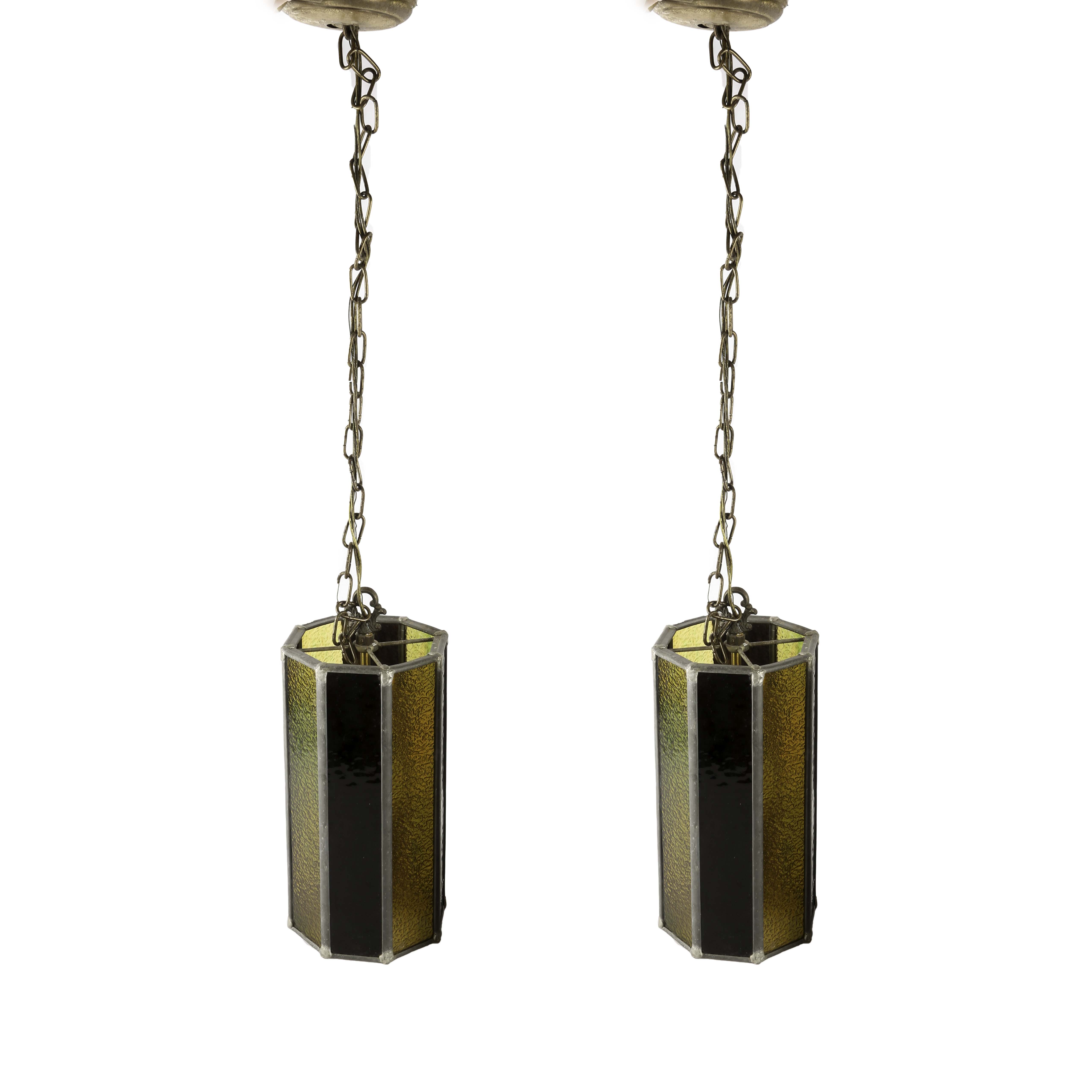 Mid-Century Stained Glass Pendant Lights