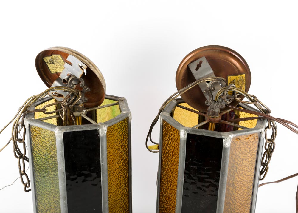 Mid-Century Stained Glass Pendant Lights