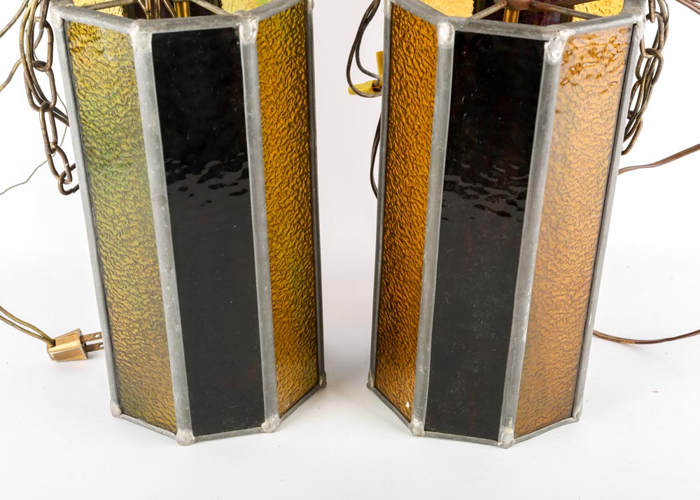 Mid-Century Stained Glass Pendant Lights