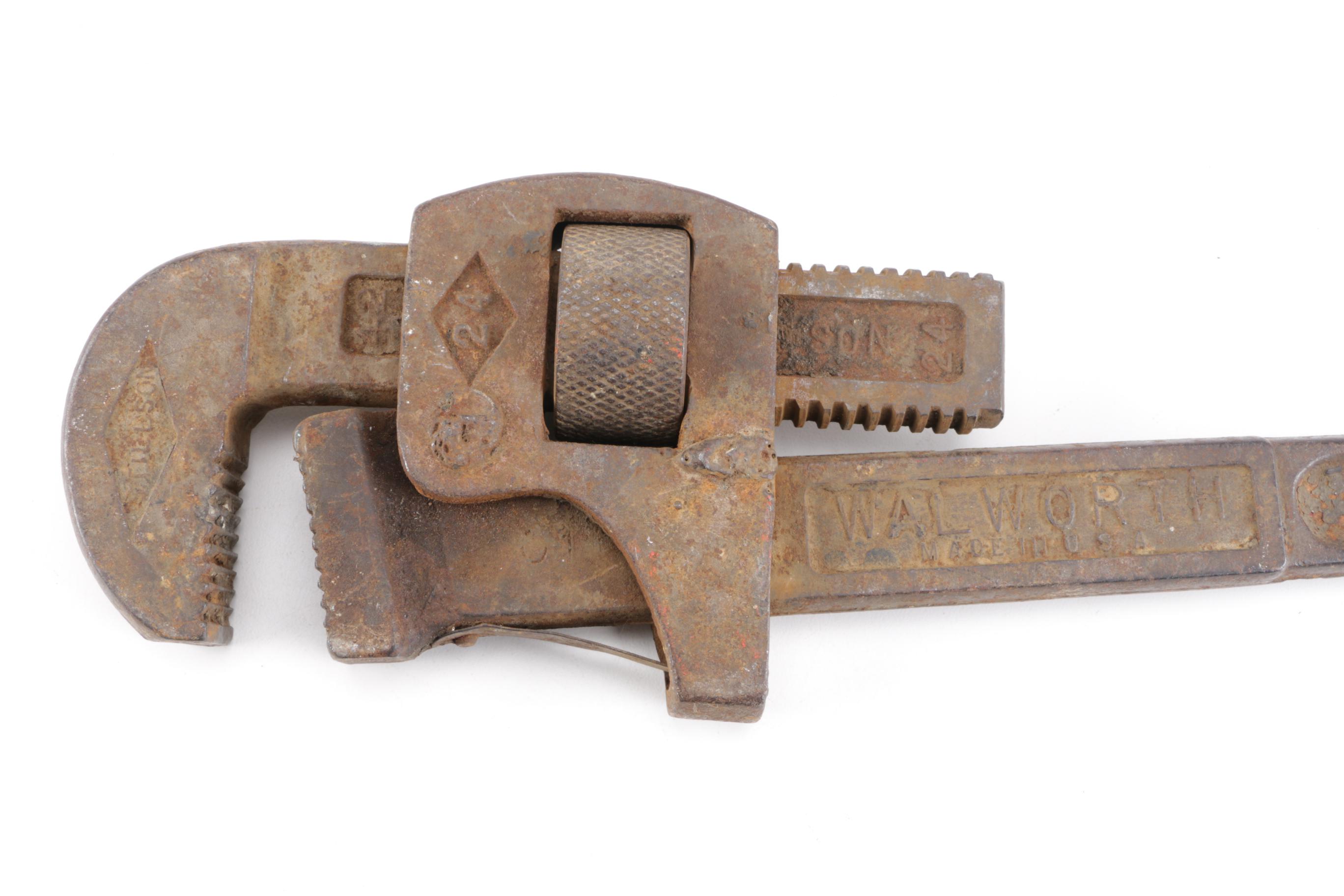 Vintage Pipe Wrenches Including a Walworth Stillson Model