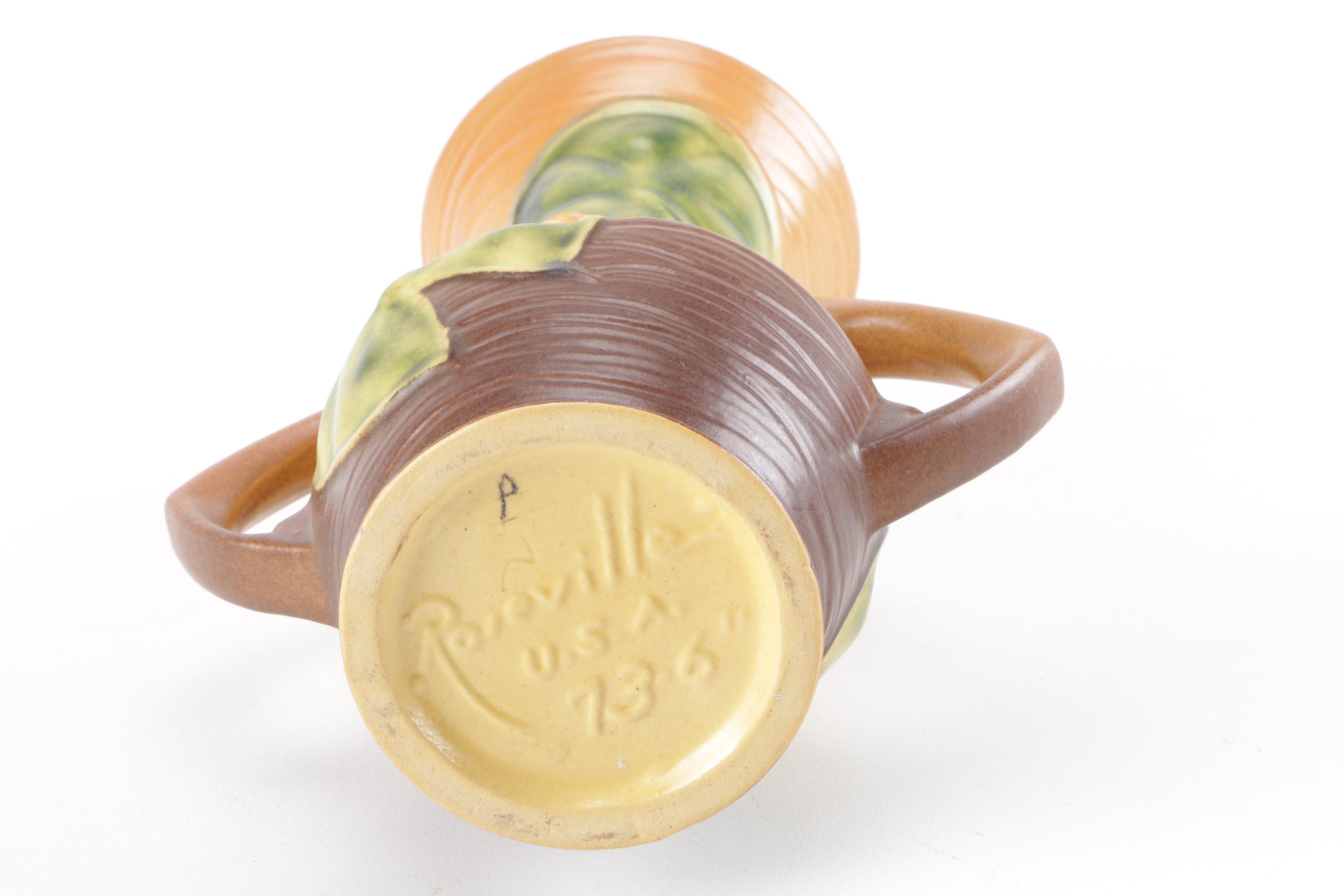 Roseville Pottery "Water Lily" Vase and "Magnolia" Candle Holders