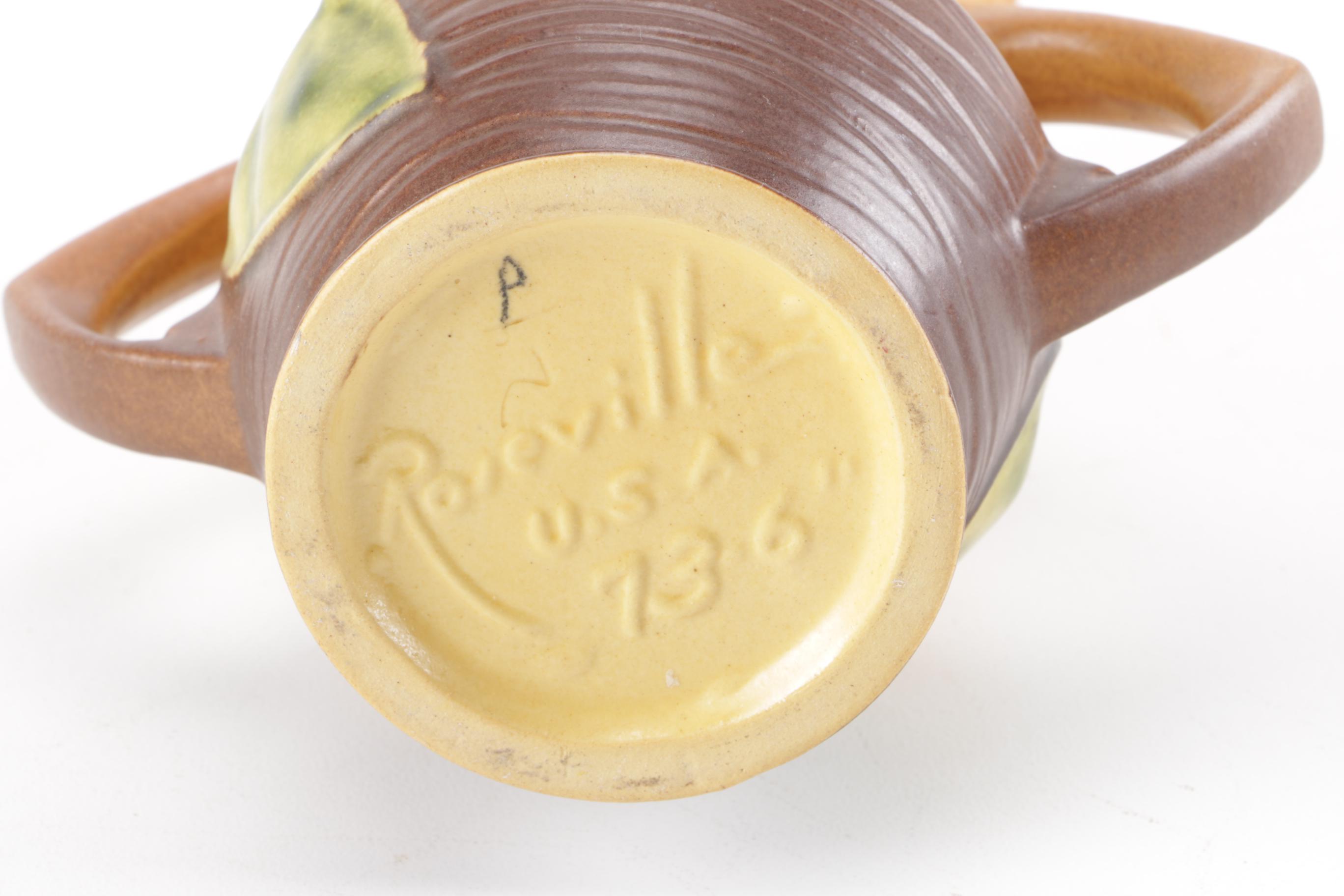 Roseville Pottery "Water Lily" Vase and "Magnolia" Candle Holders