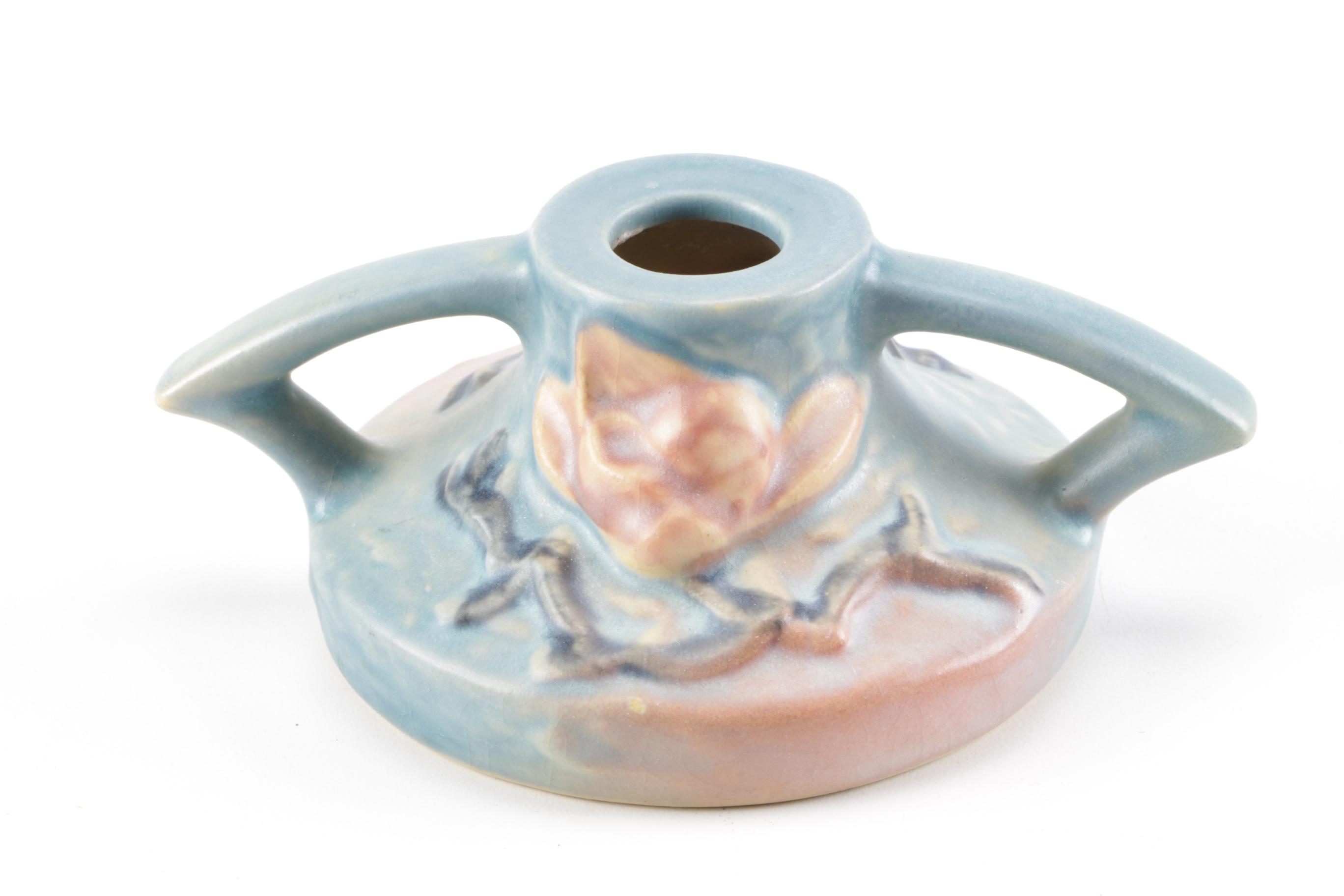 Roseville Pottery "Water Lily" Vase and "Magnolia" Candle Holders