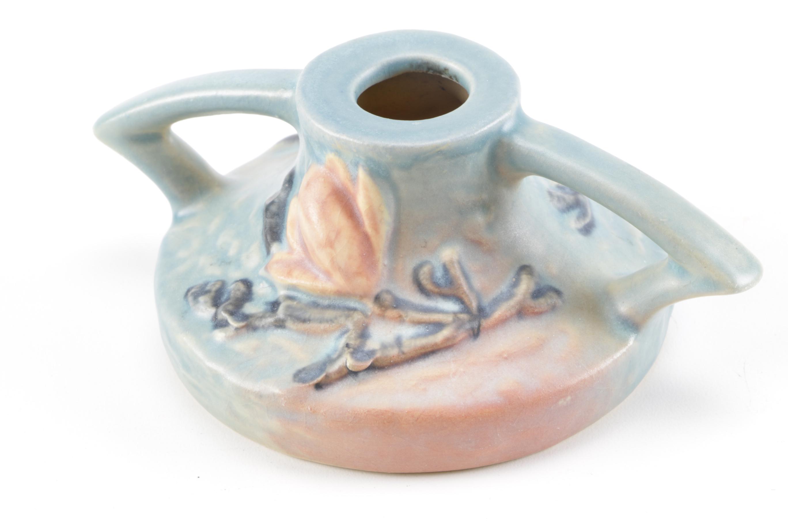 Roseville Pottery "Water Lily" Vase and "Magnolia" Candle Holders