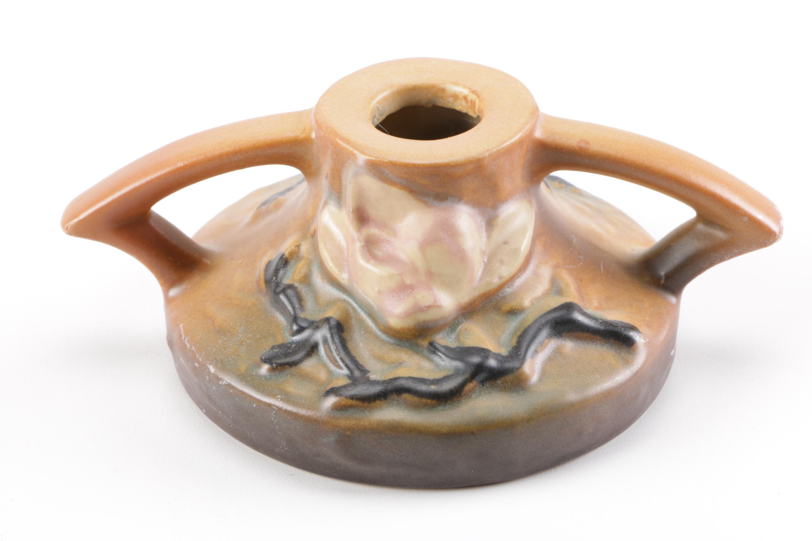 Roseville Pottery "Water Lily" Vase and "Magnolia" Candle Holders