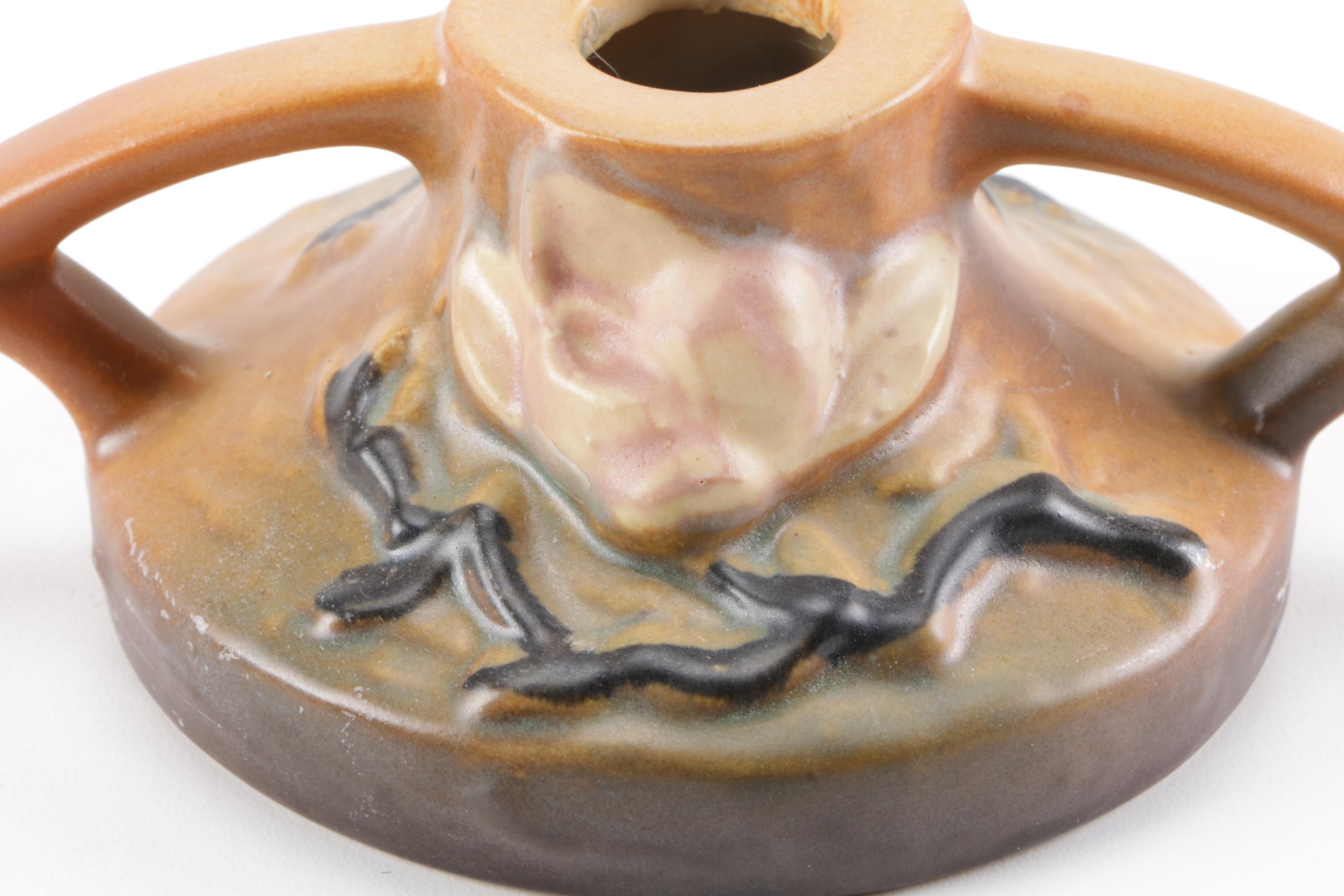 Roseville Pottery "Water Lily" Vase and "Magnolia" Candle Holders