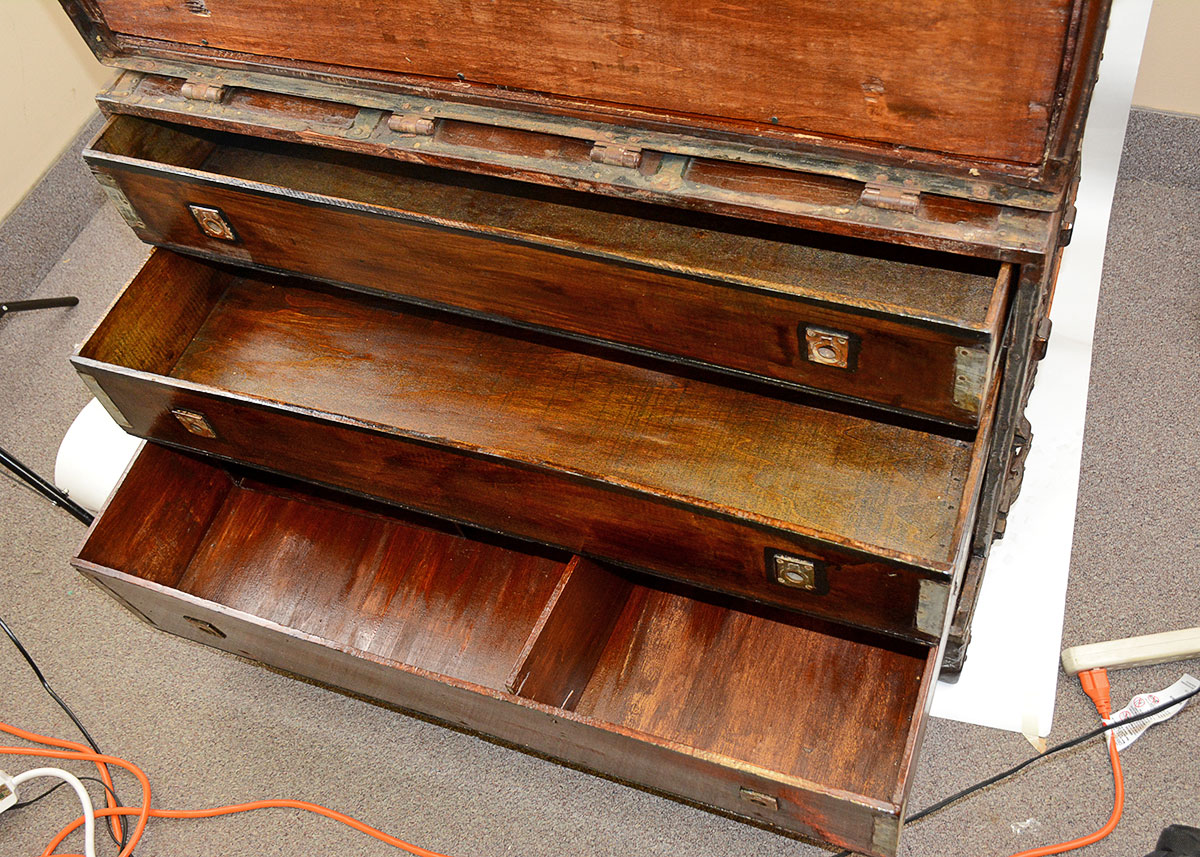 Antique Three-Drawer Steamer Trunk