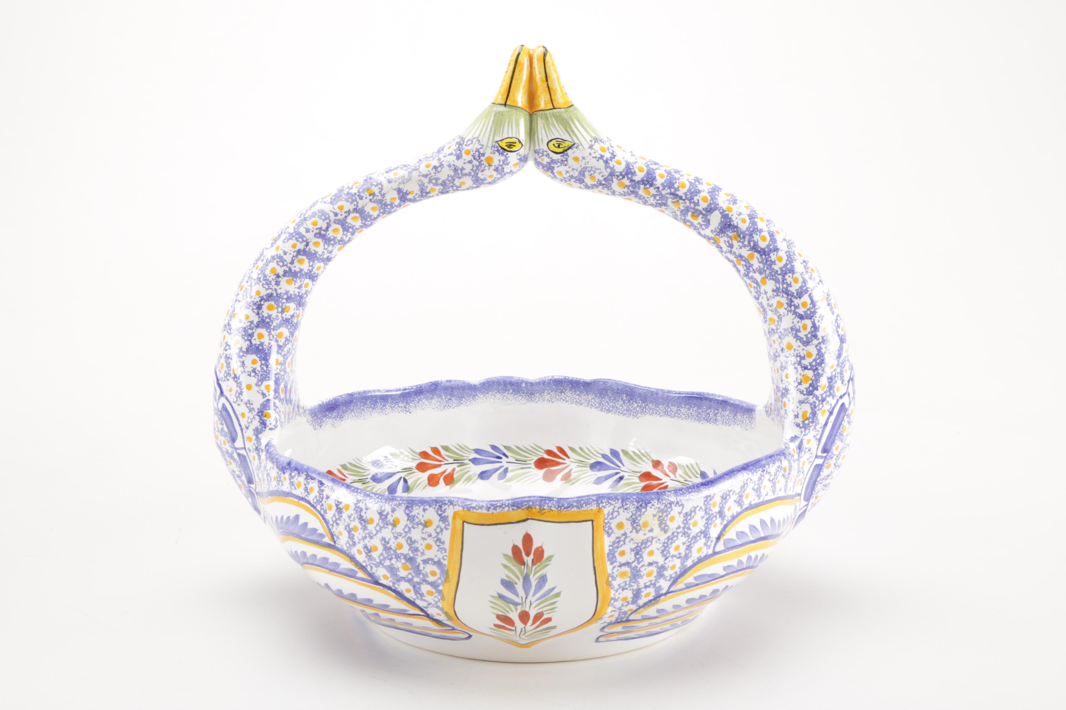 Late 20th Century Henriot Quimper Swan Basket