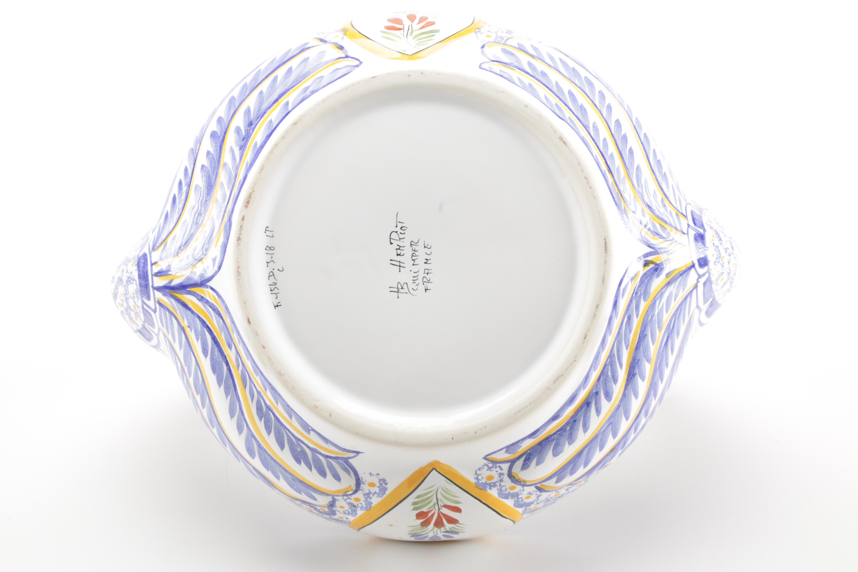 Late 20th Century Henriot Quimper Swan Basket