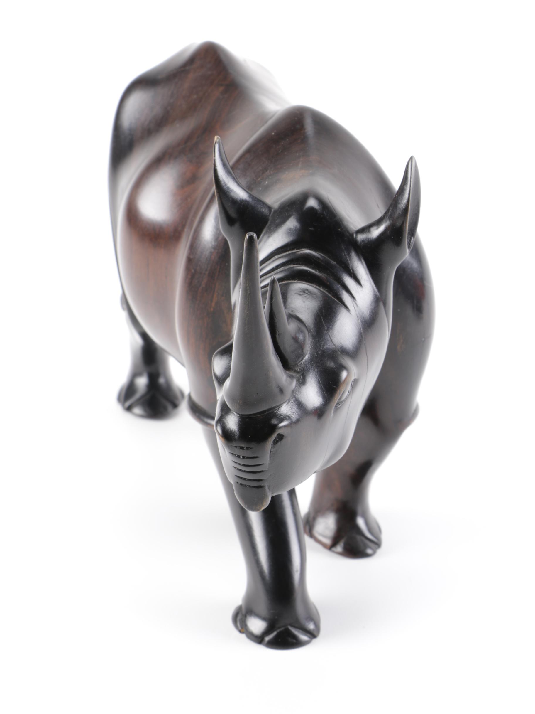 Wooden Rhino and Hippo Figurines