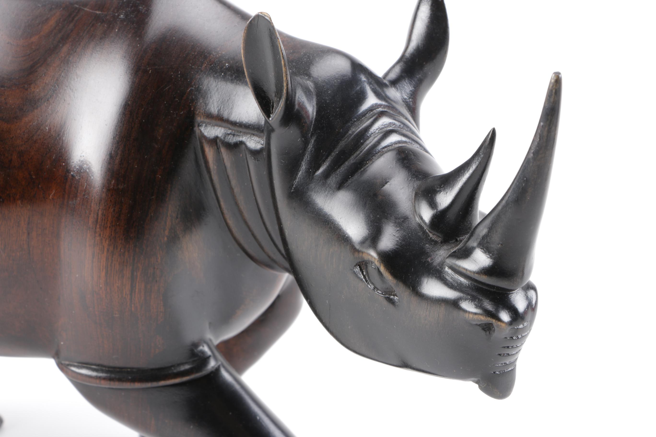 Wooden Rhino and Hippo Figurines