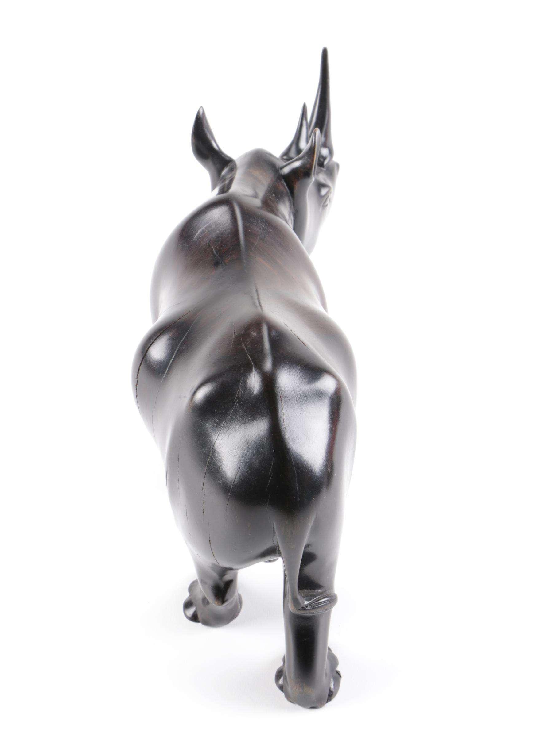 Wooden Rhino and Hippo Figurines