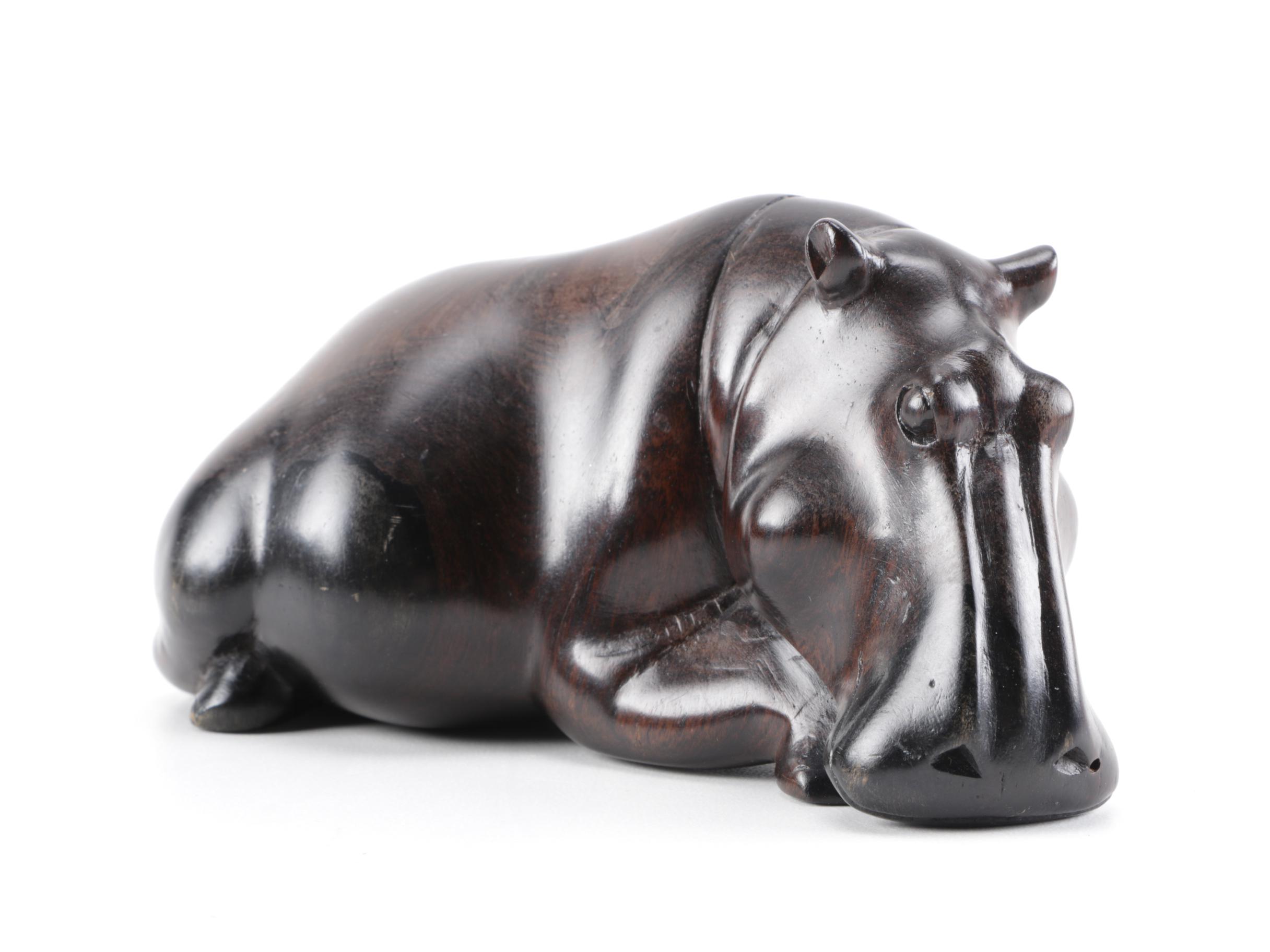 Wooden Rhino and Hippo Figurines