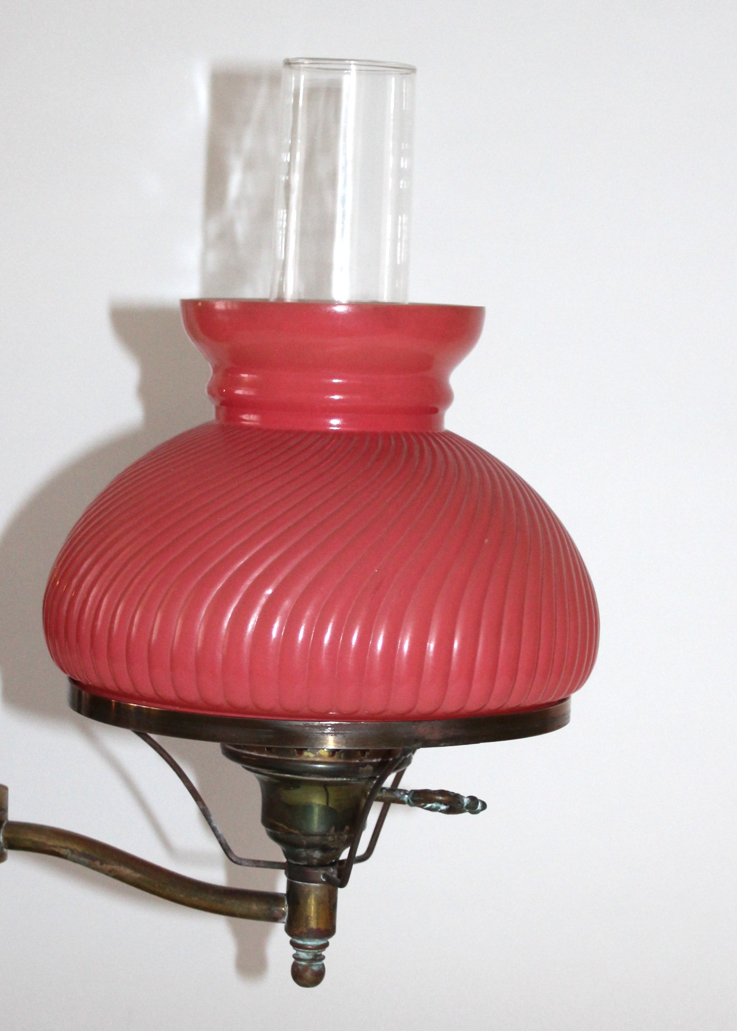 Antique Student Lamp With Swirl Glass Shades