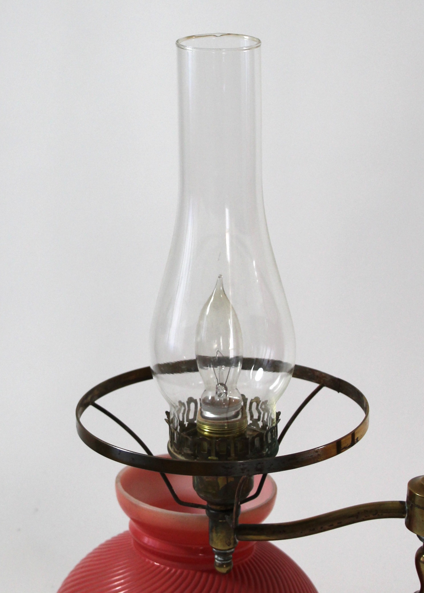 Antique Student Lamp With Swirl Glass Shades
