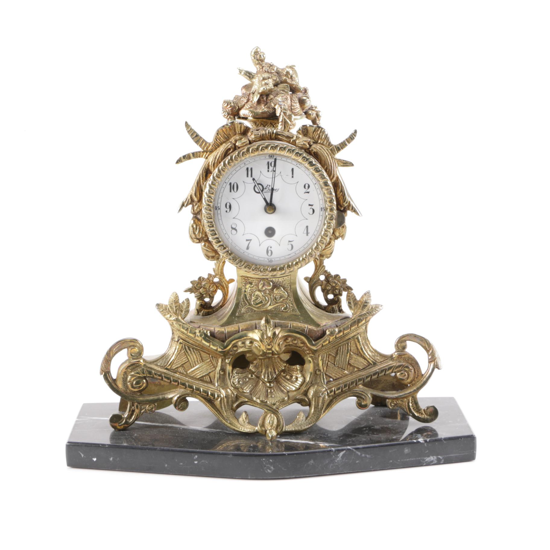 Ornate Brass and Marble Mantel Clock