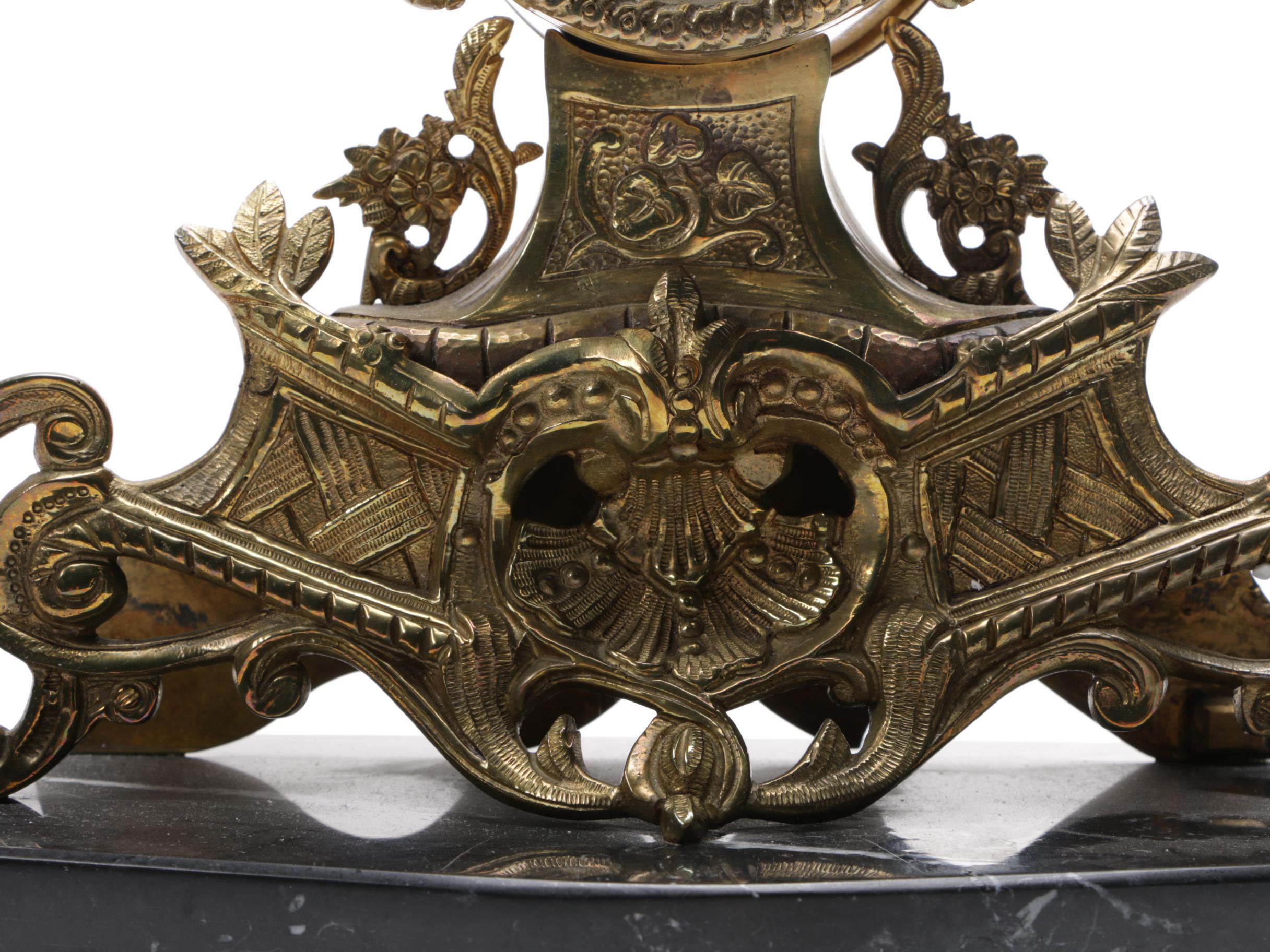 Ornate Brass and Marble Mantel Clock