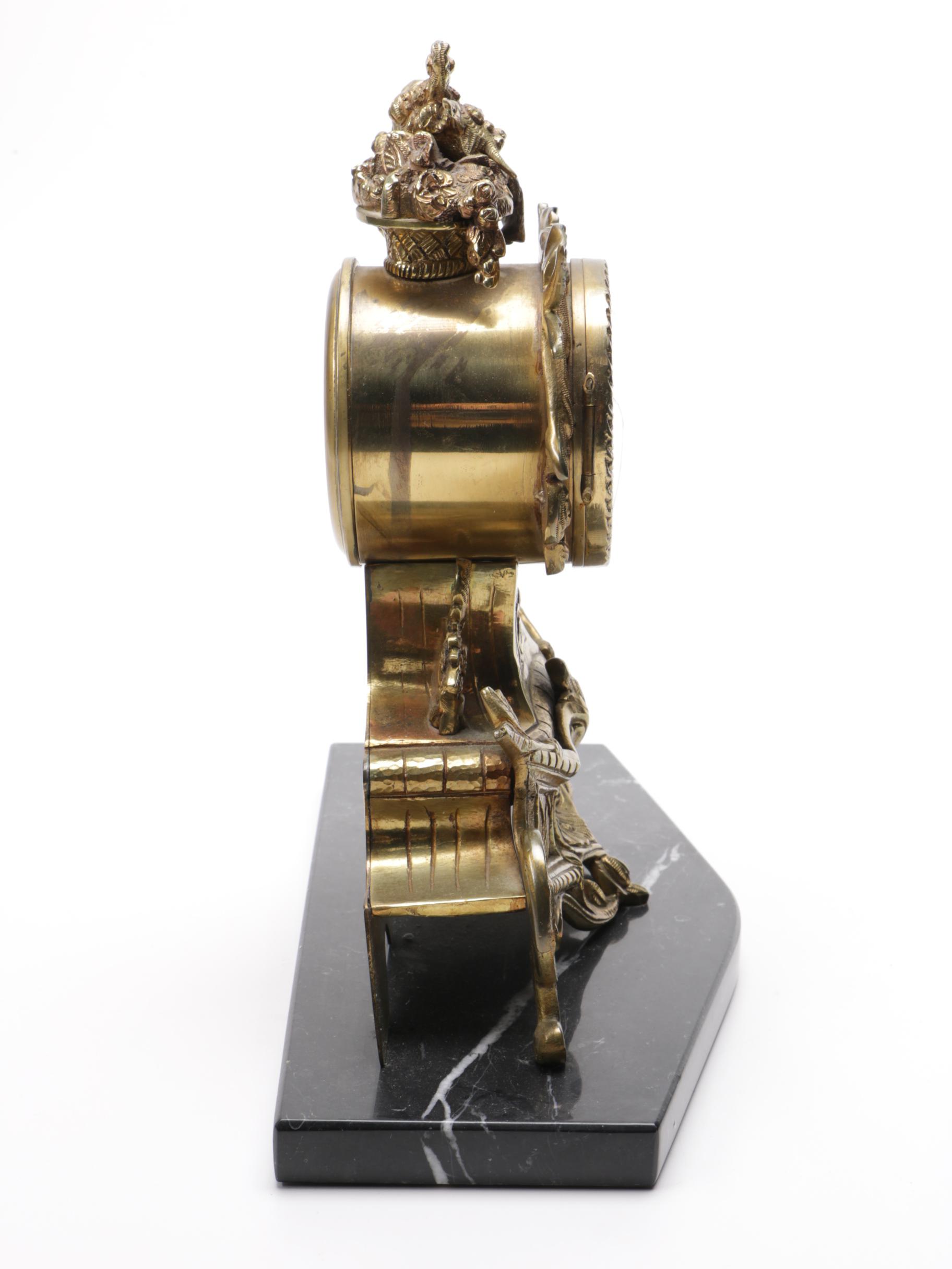 Ornate Brass and Marble Mantel Clock