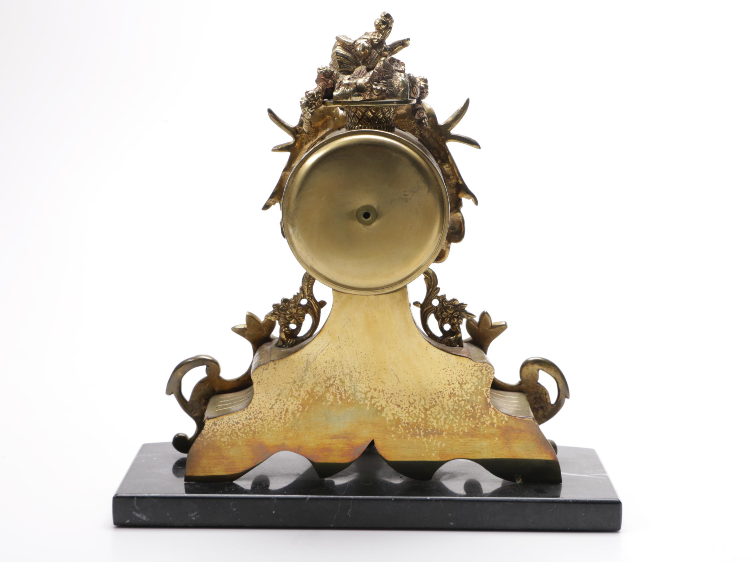 Ornate Brass and Marble Mantel Clock