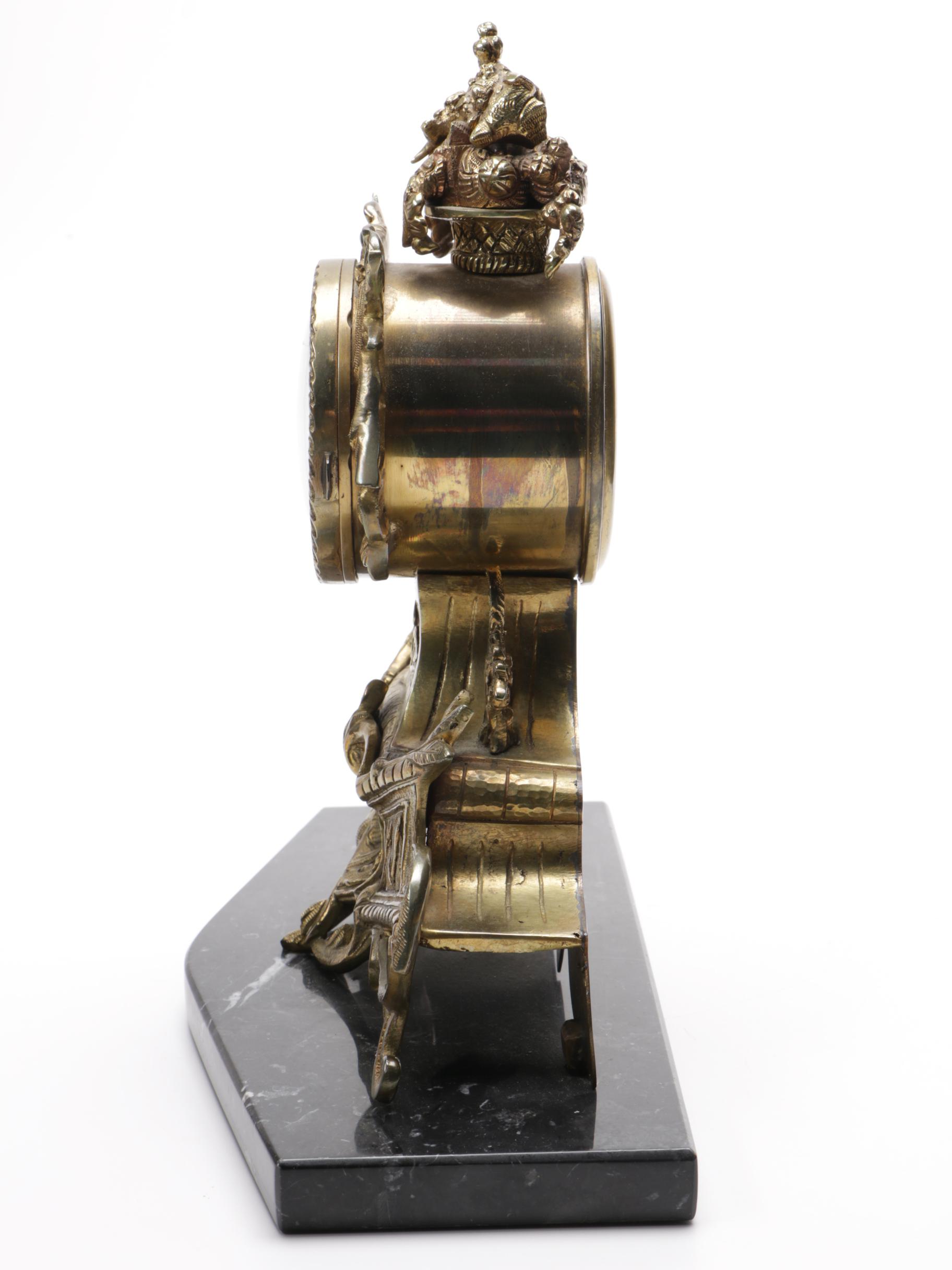 Ornate Brass and Marble Mantel Clock