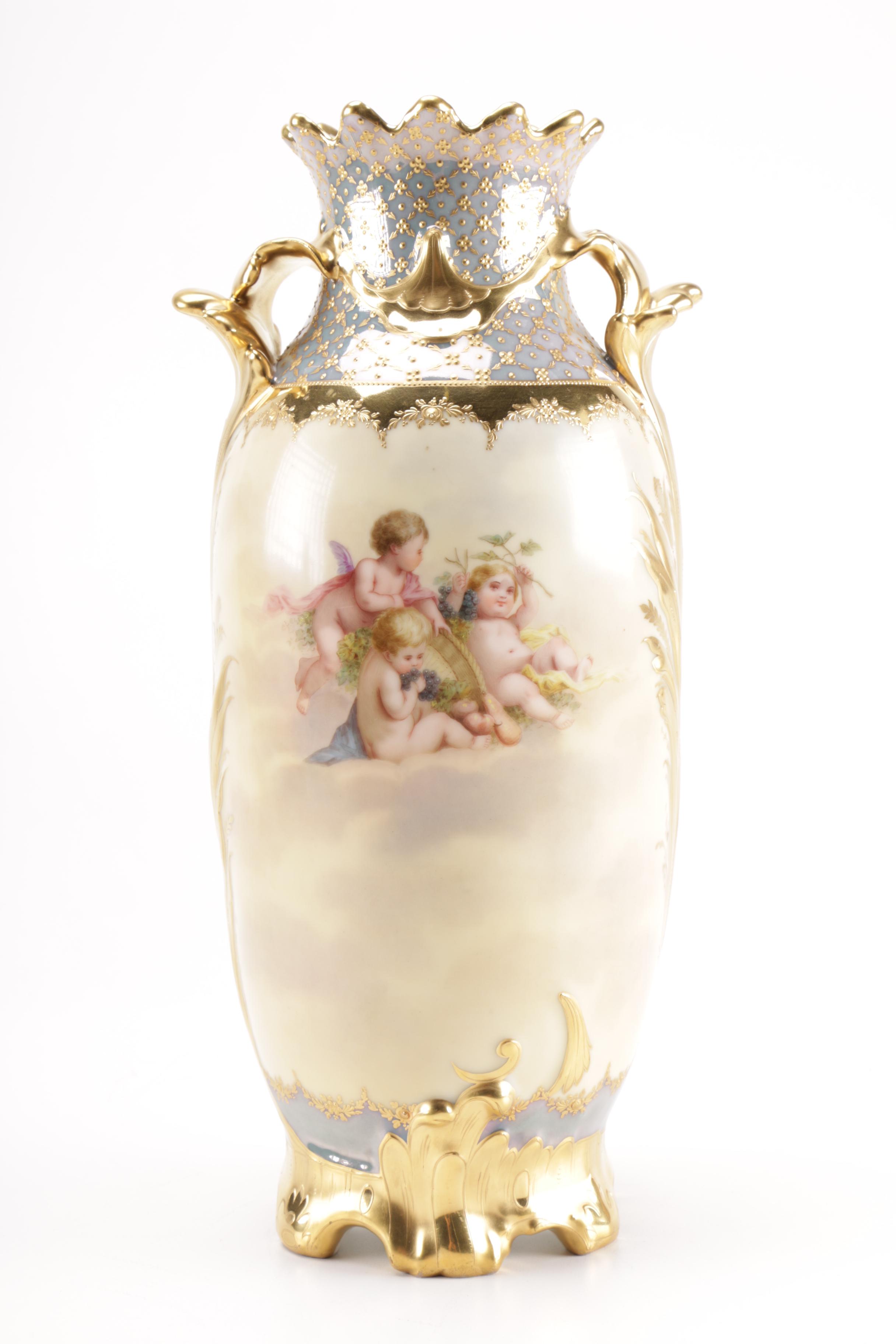 German Üebermut Painted Porcelain Vase