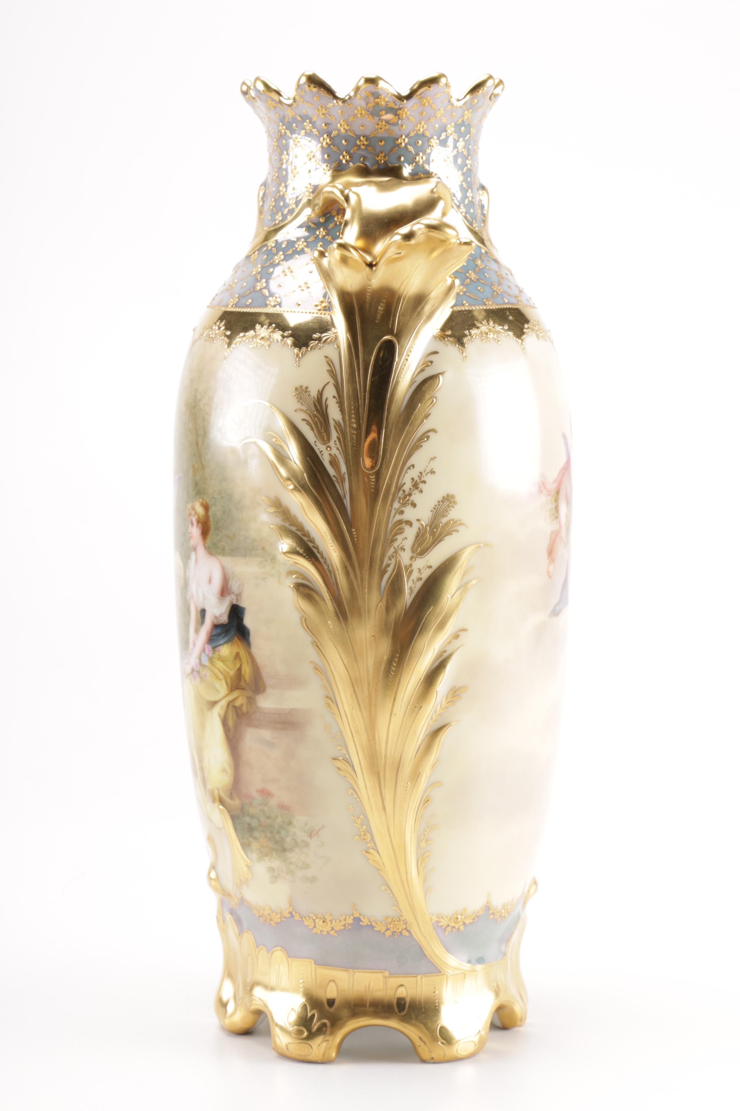 German Üebermut Painted Porcelain Vase