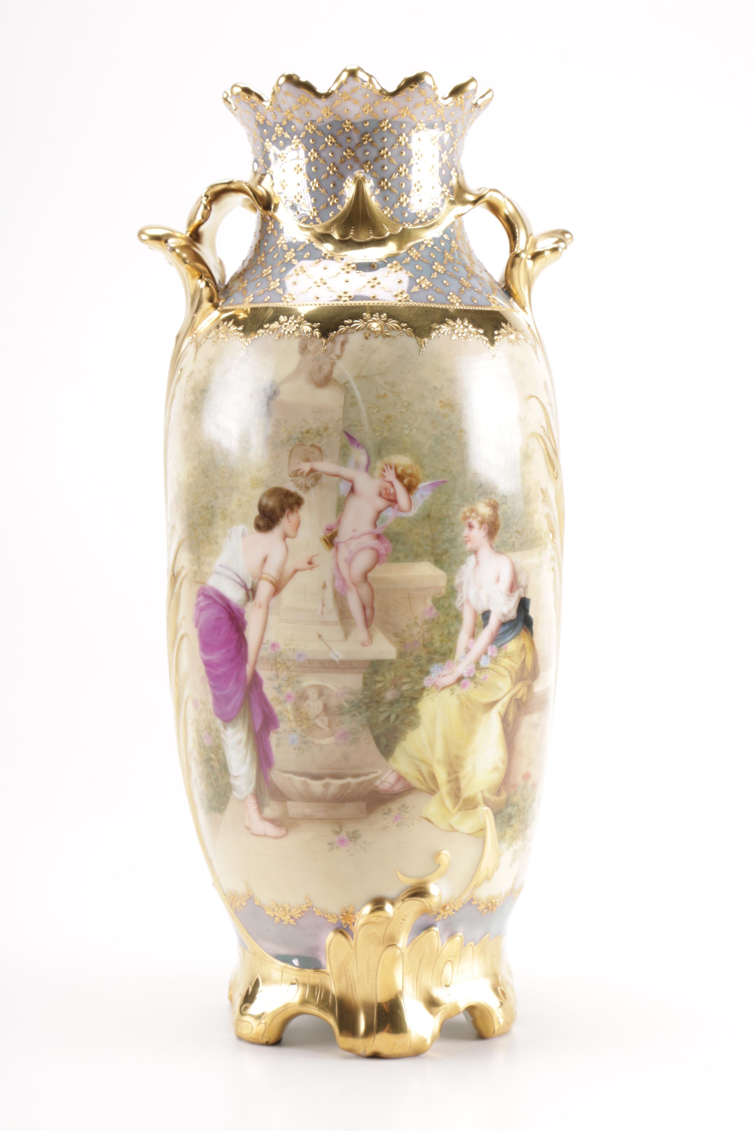 German Üebermut Painted Porcelain Vase