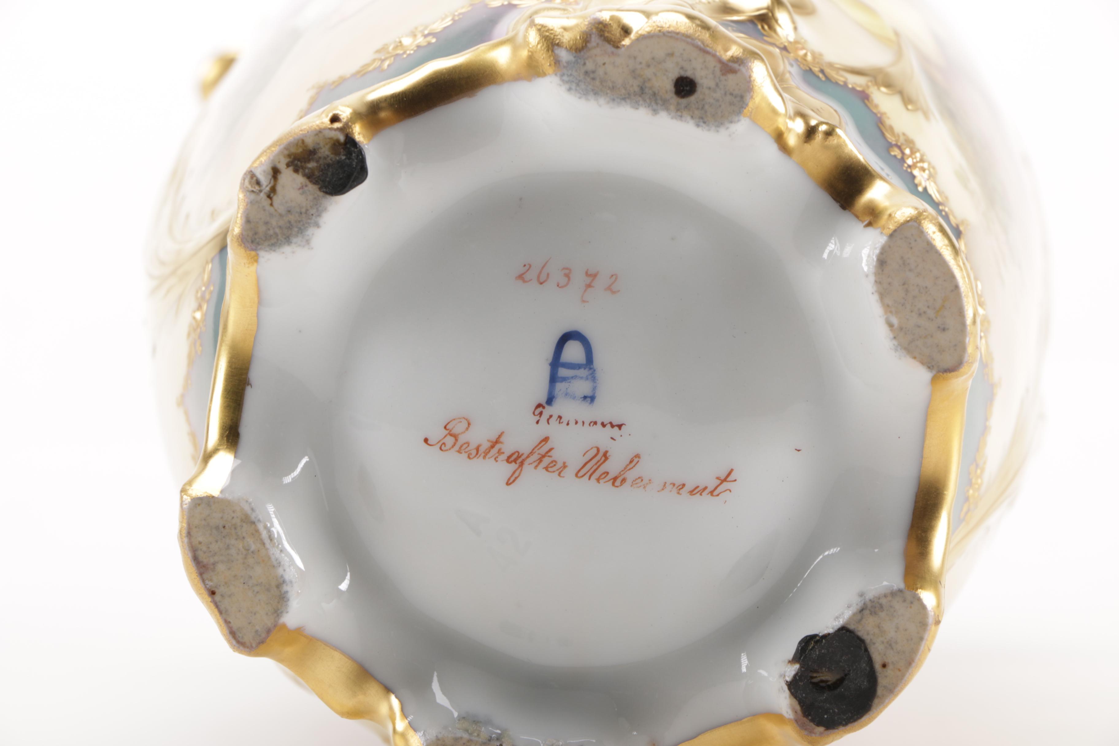 German Üebermut Painted Porcelain Vase