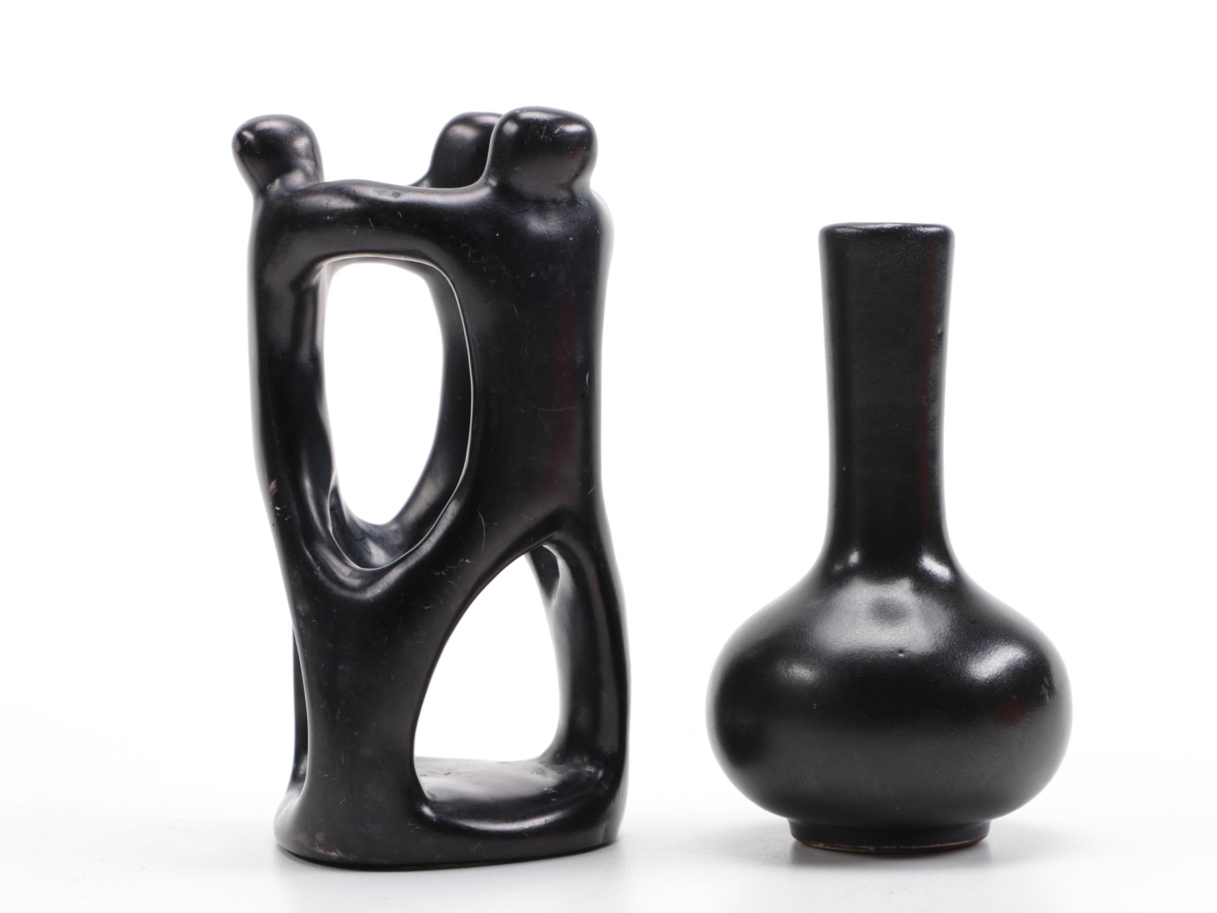 Black Glazed Pottery Vases and Figures