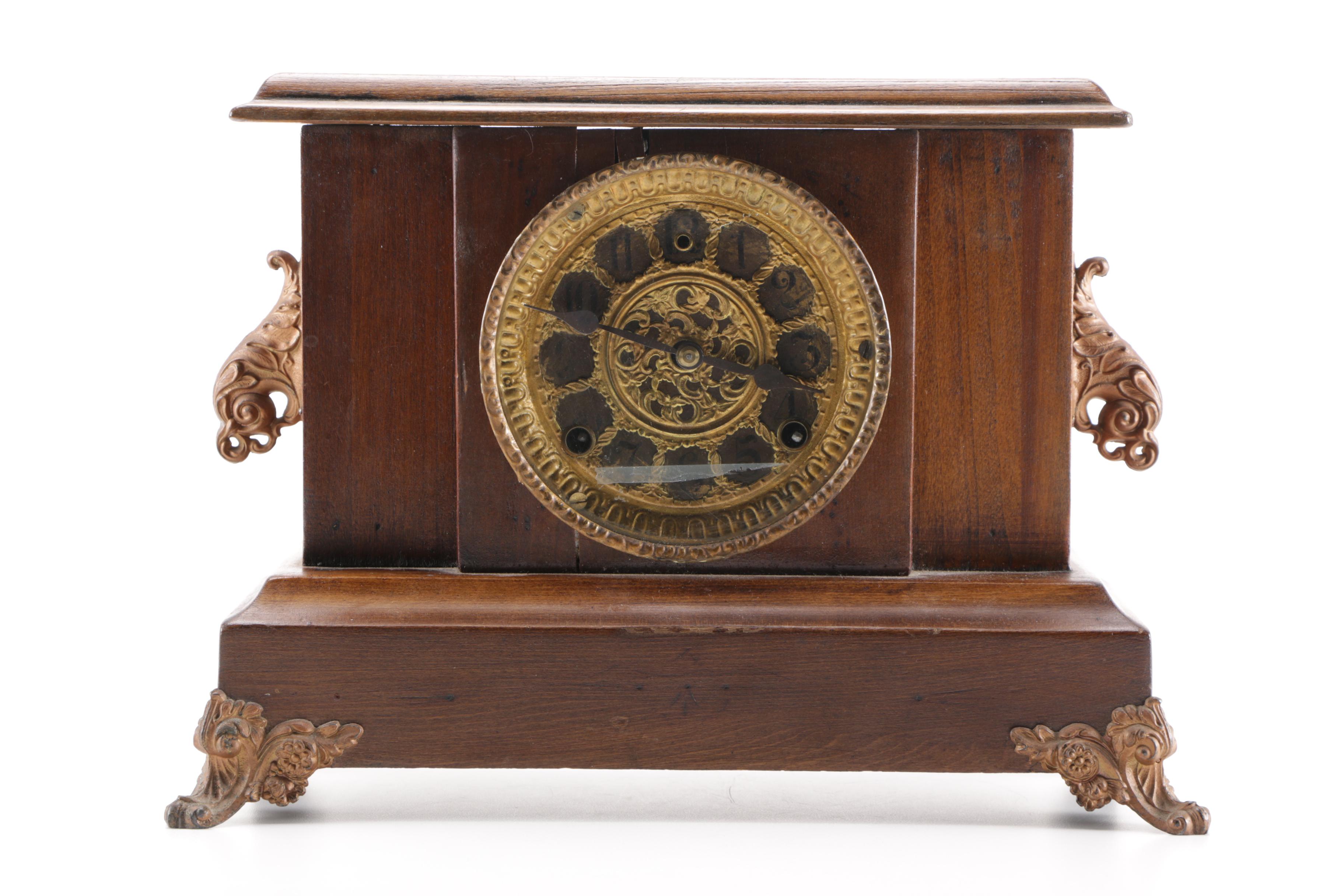 Wood and Brass Mantel Clock