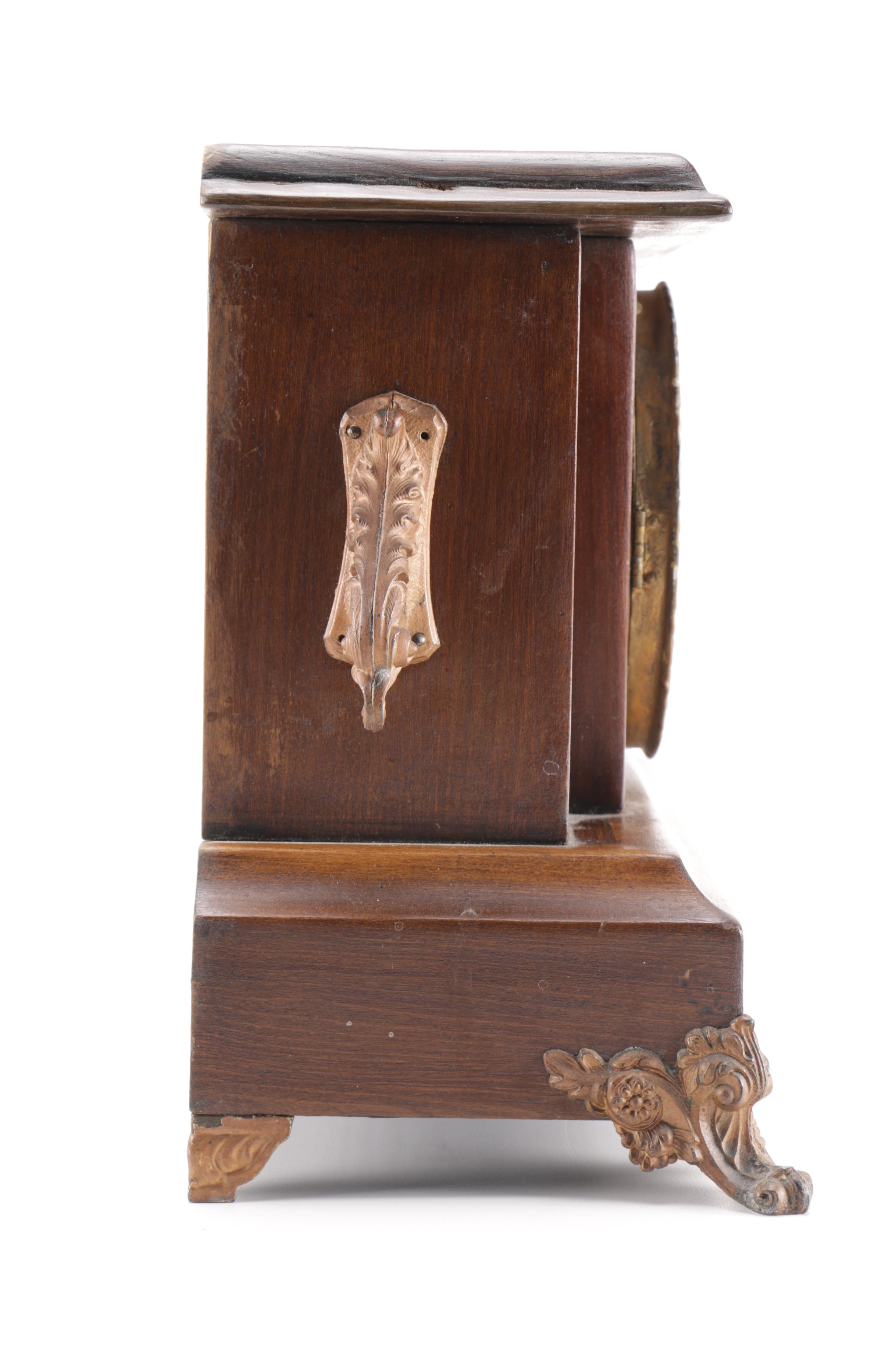 Wood and Brass Mantel Clock