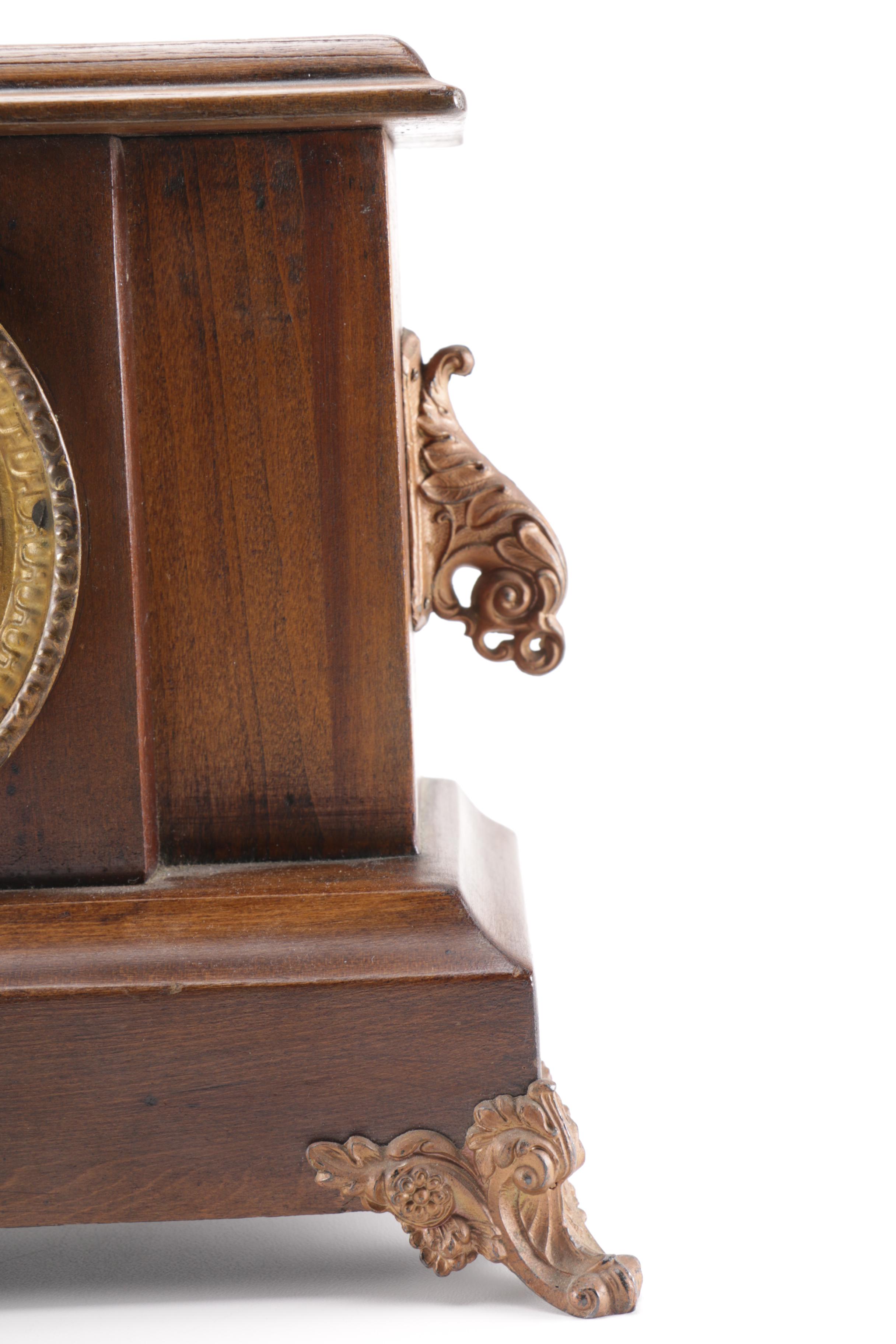 Wood and Brass Mantel Clock