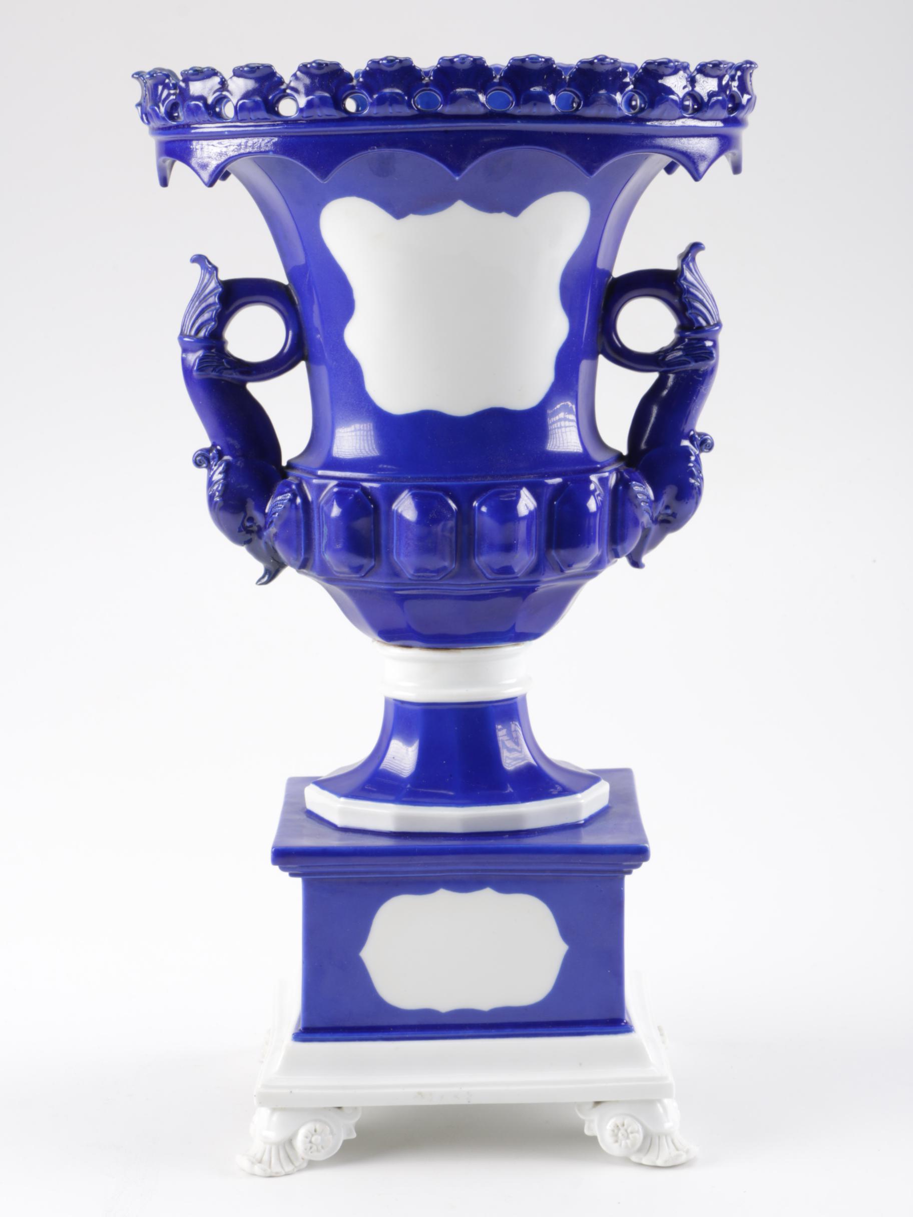 Blue and White Porcelain Pedestal Vase