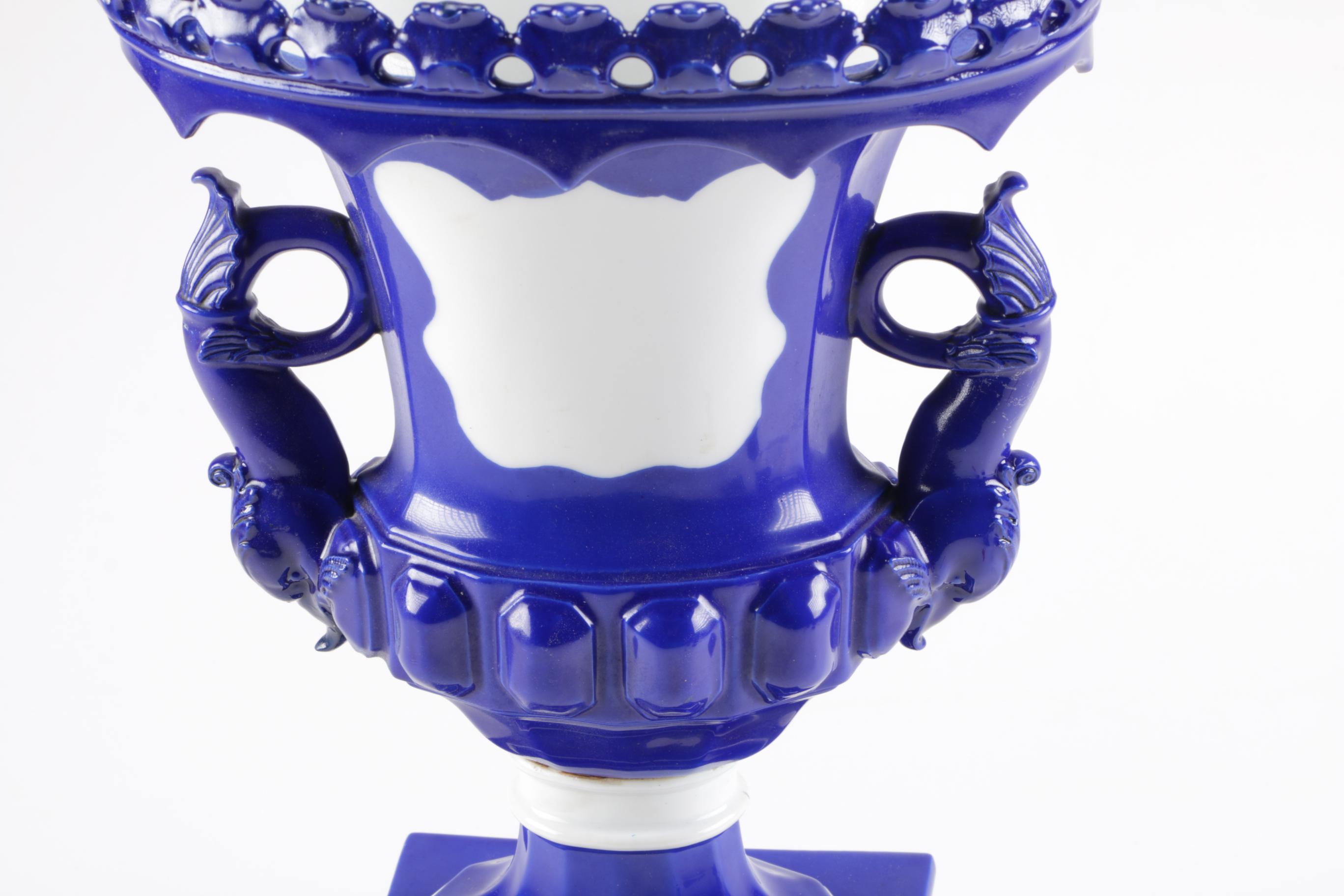 Blue and White Porcelain Pedestal Vase