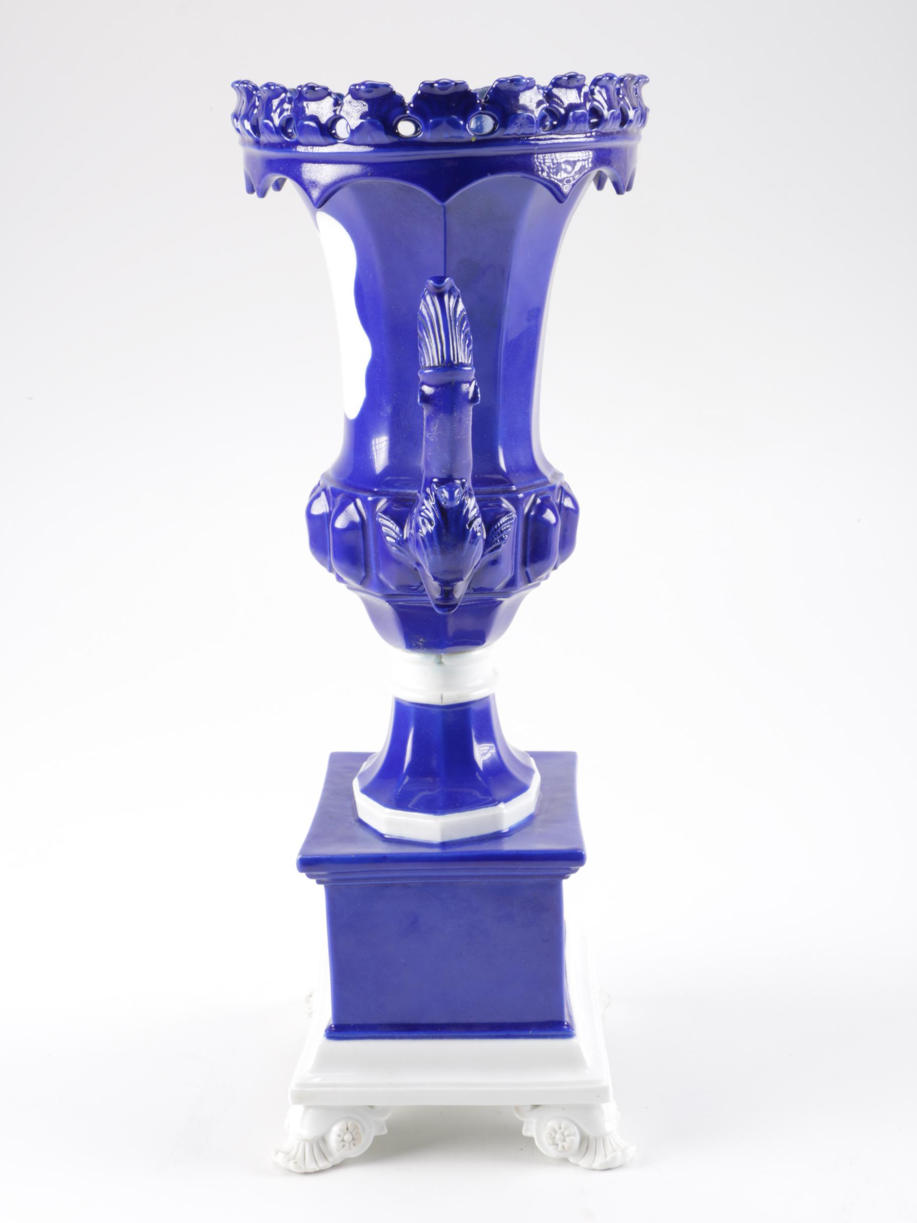 Blue and White Porcelain Pedestal Vase