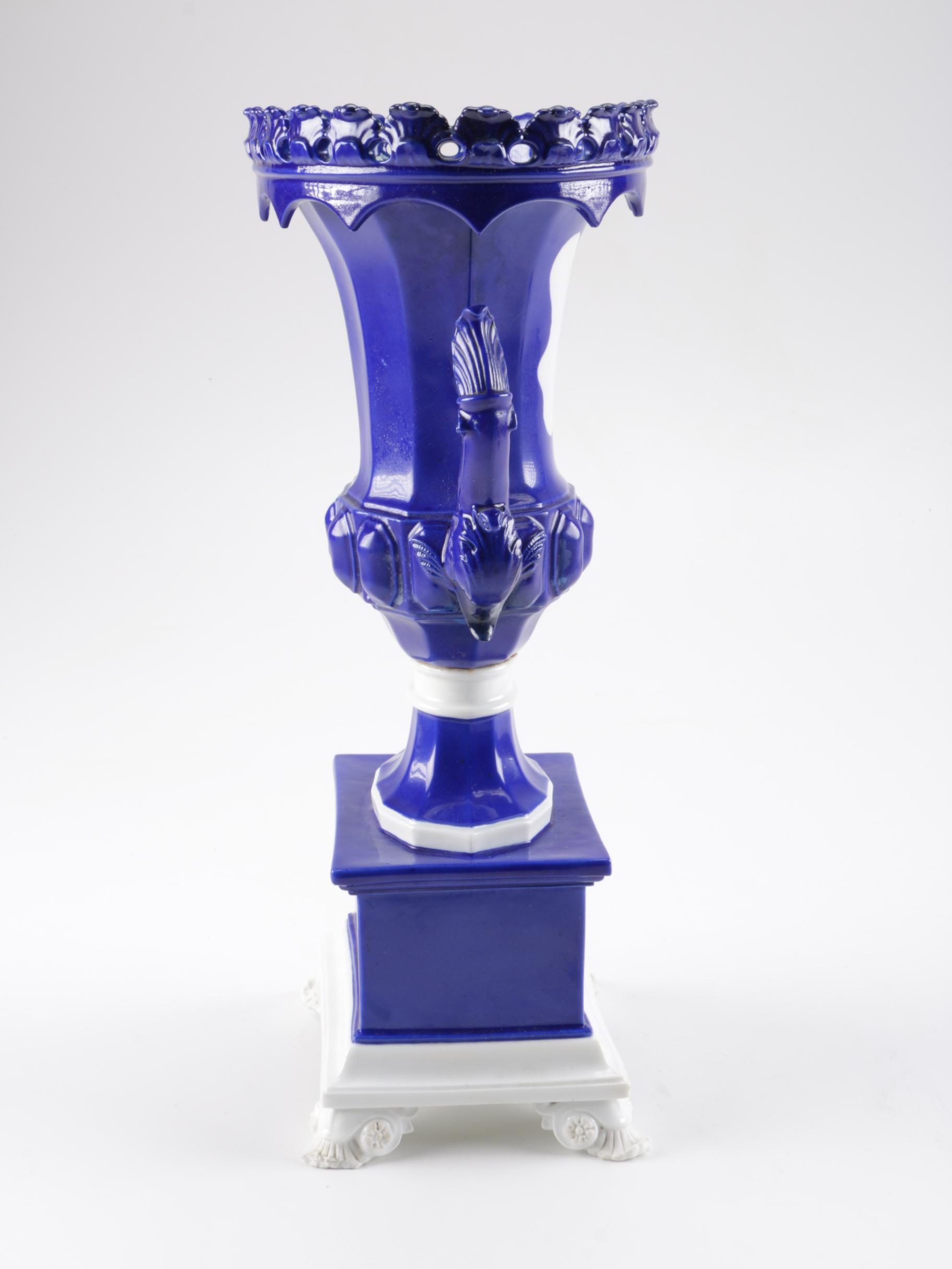 Blue and White Porcelain Pedestal Vase