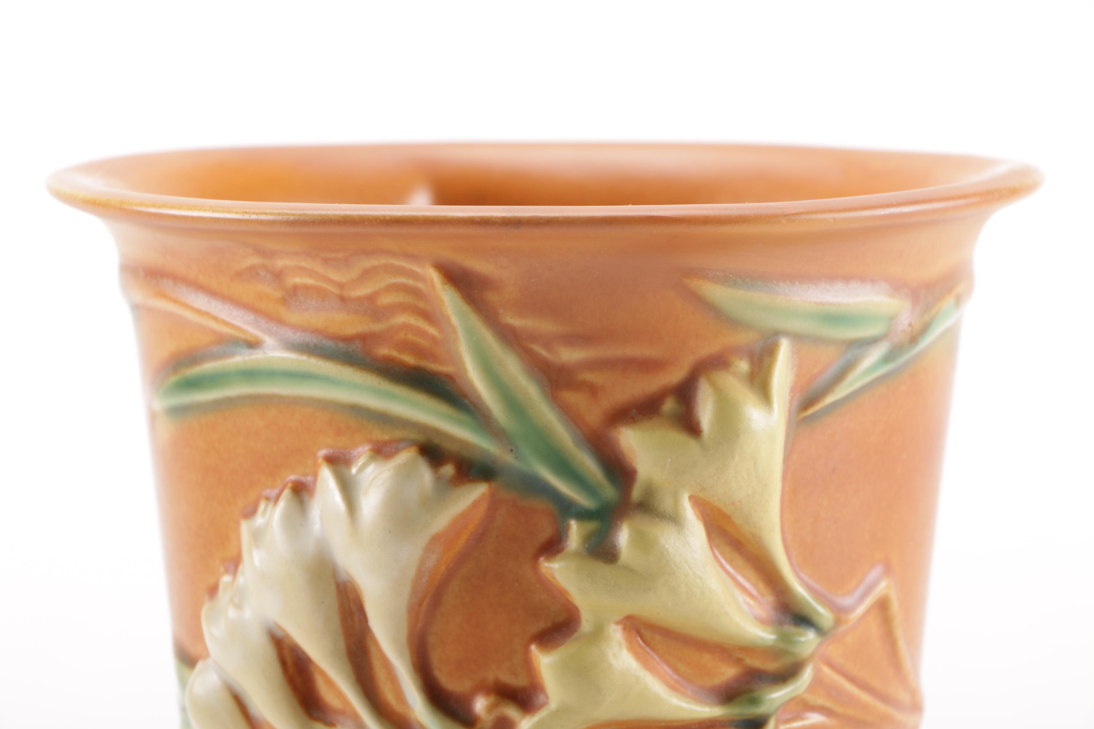Roseville "Freesia Tangerine" Handled Vase