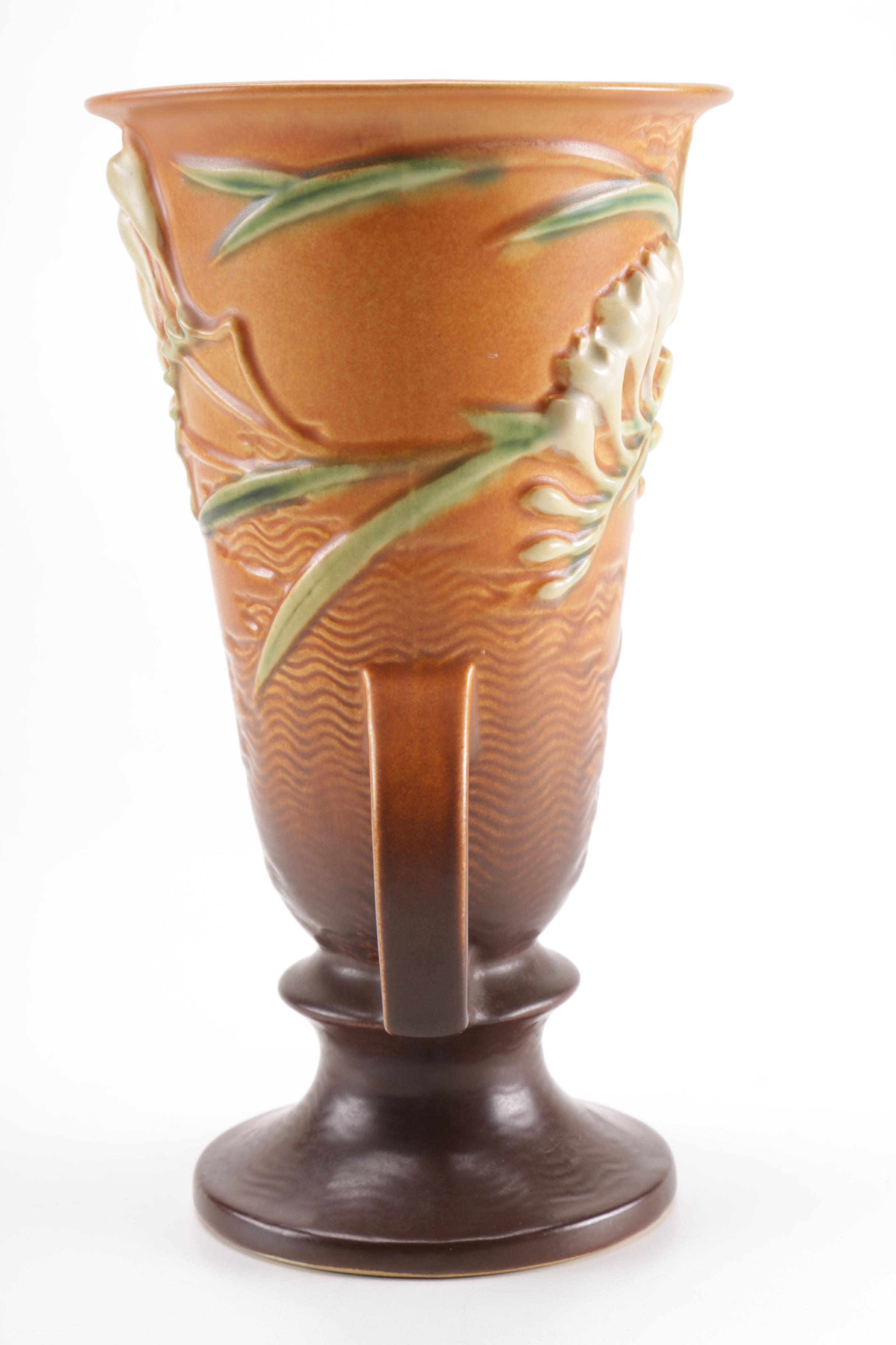 Roseville "Freesia Tangerine" Handled Vase
