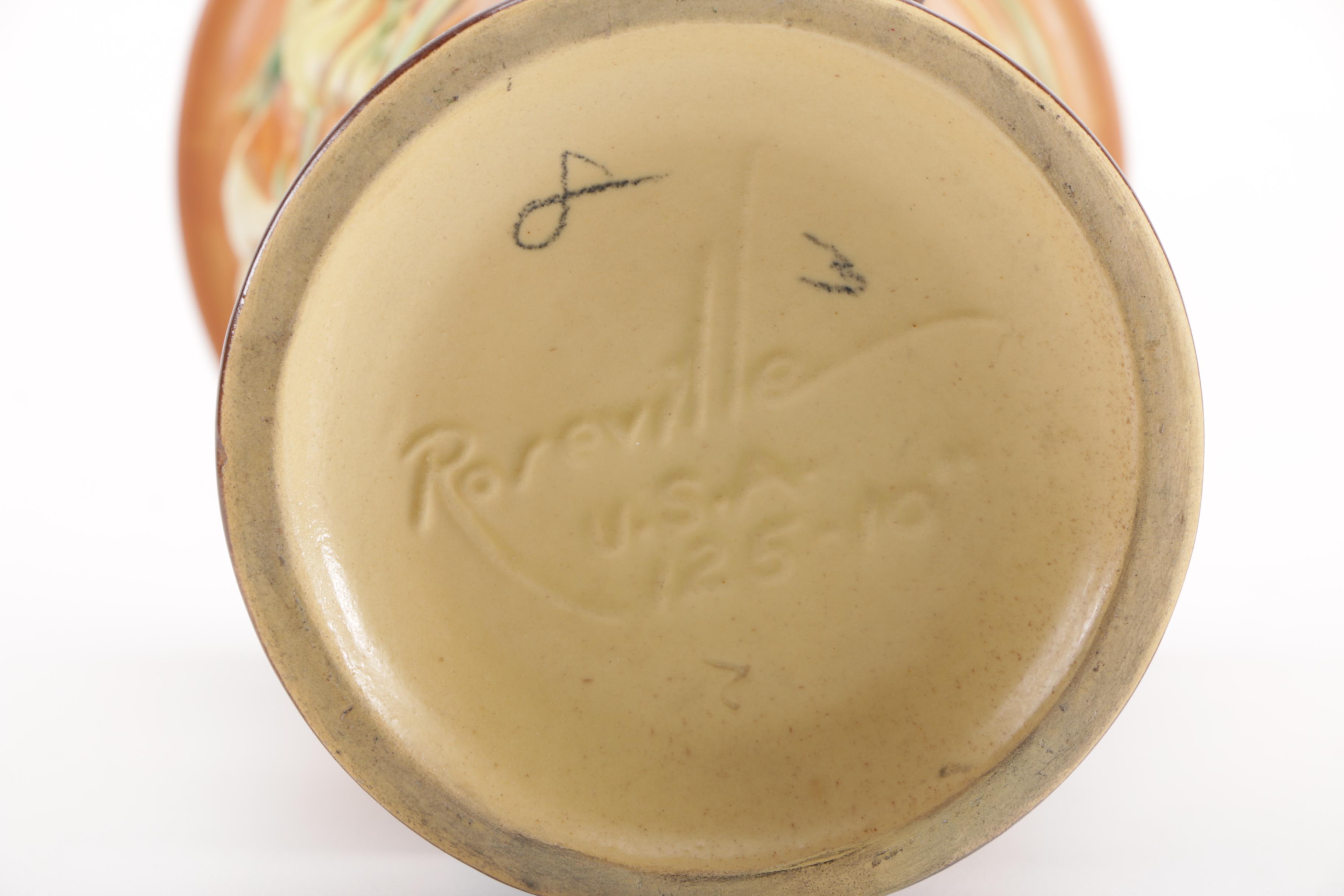 Roseville "Freesia Tangerine" Handled Vase