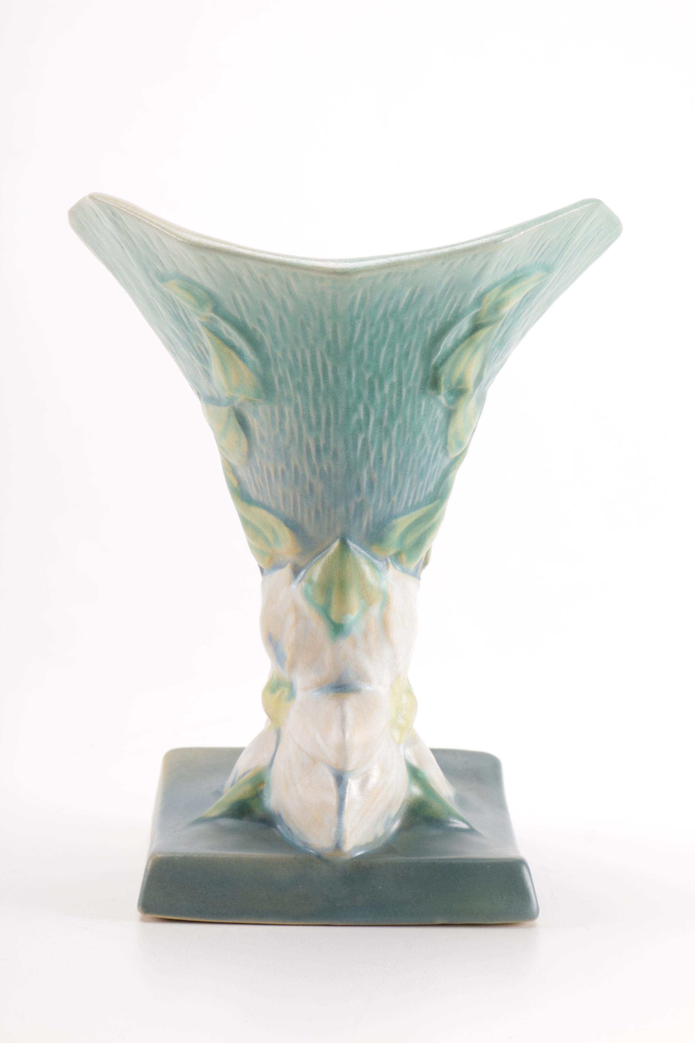 Roseville "Clematis Blue" Cornucopia Vase